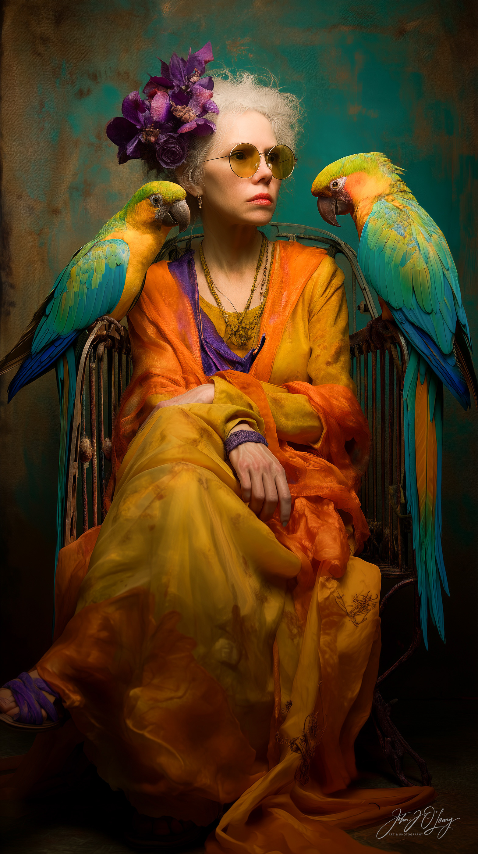 WOMAN WITH PARROTS