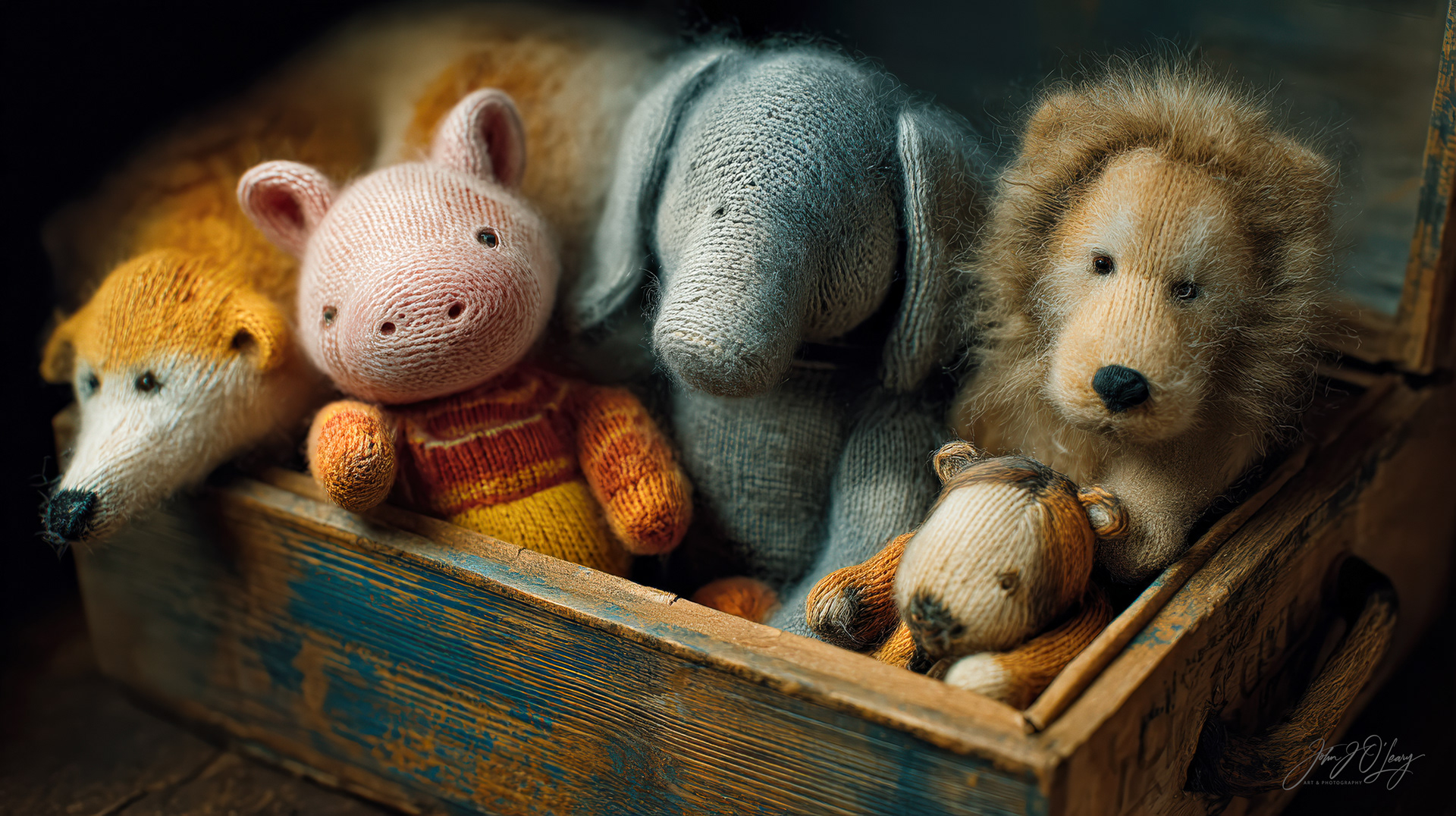 STUFFED ANIMAL FRIENDS IN TOY CHEST