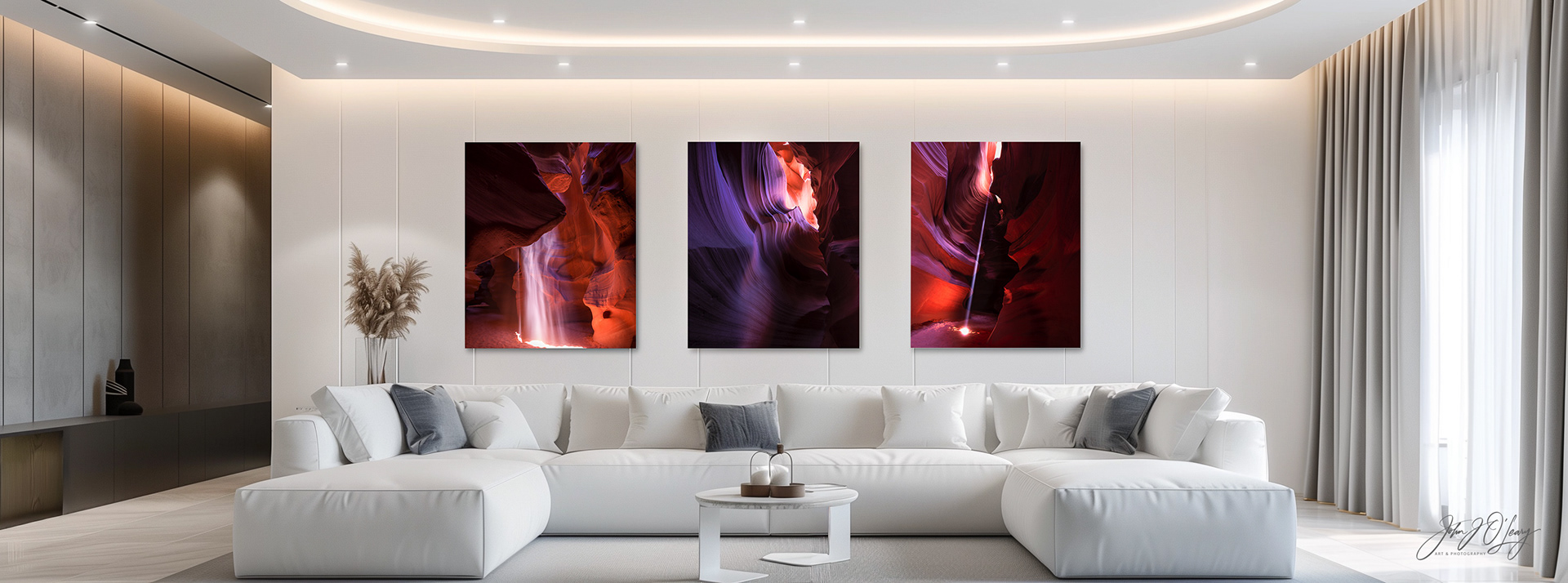 SITTING ROOM WITH THREE METAL PRINTS