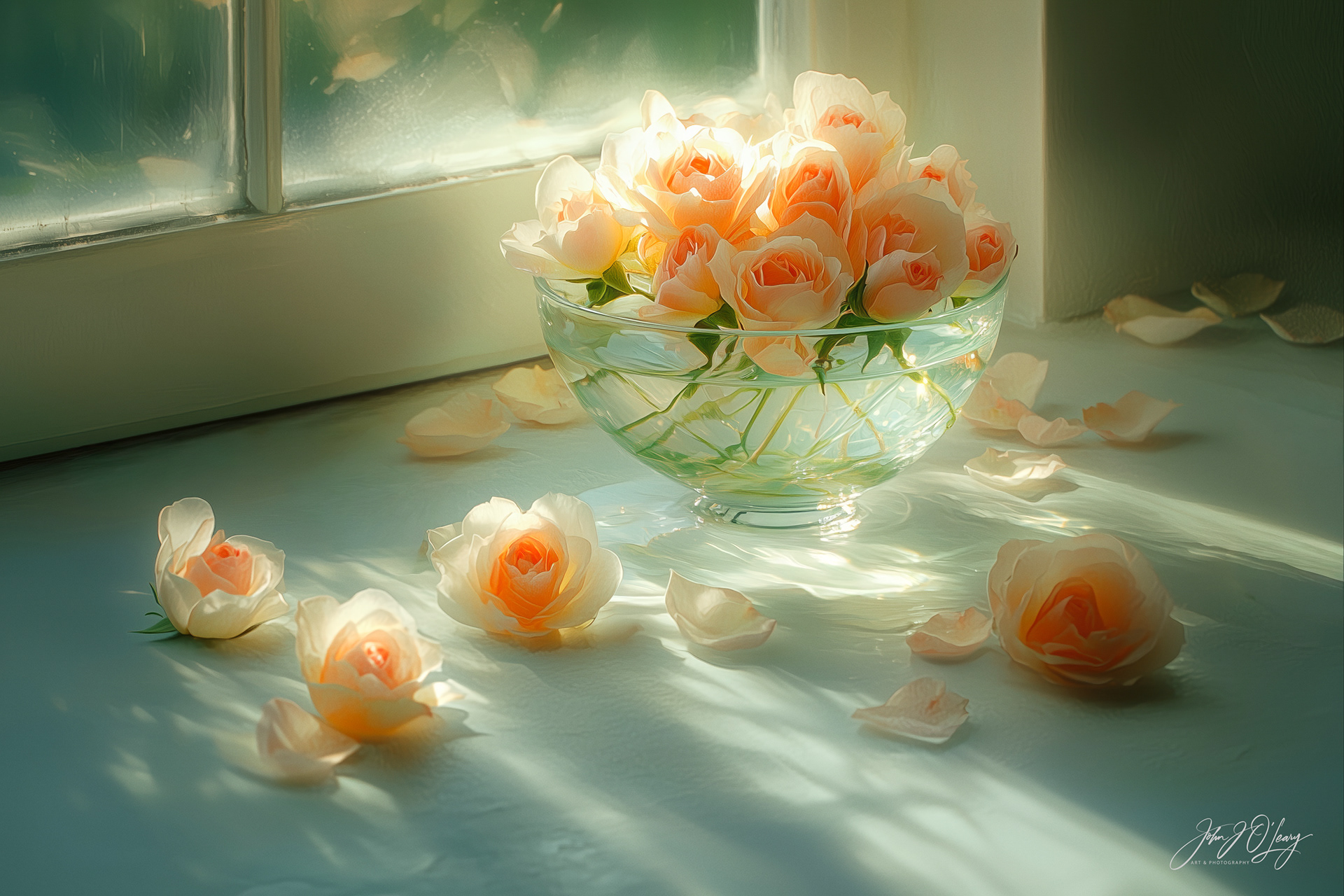 ROSES IN A GLASS BOWL