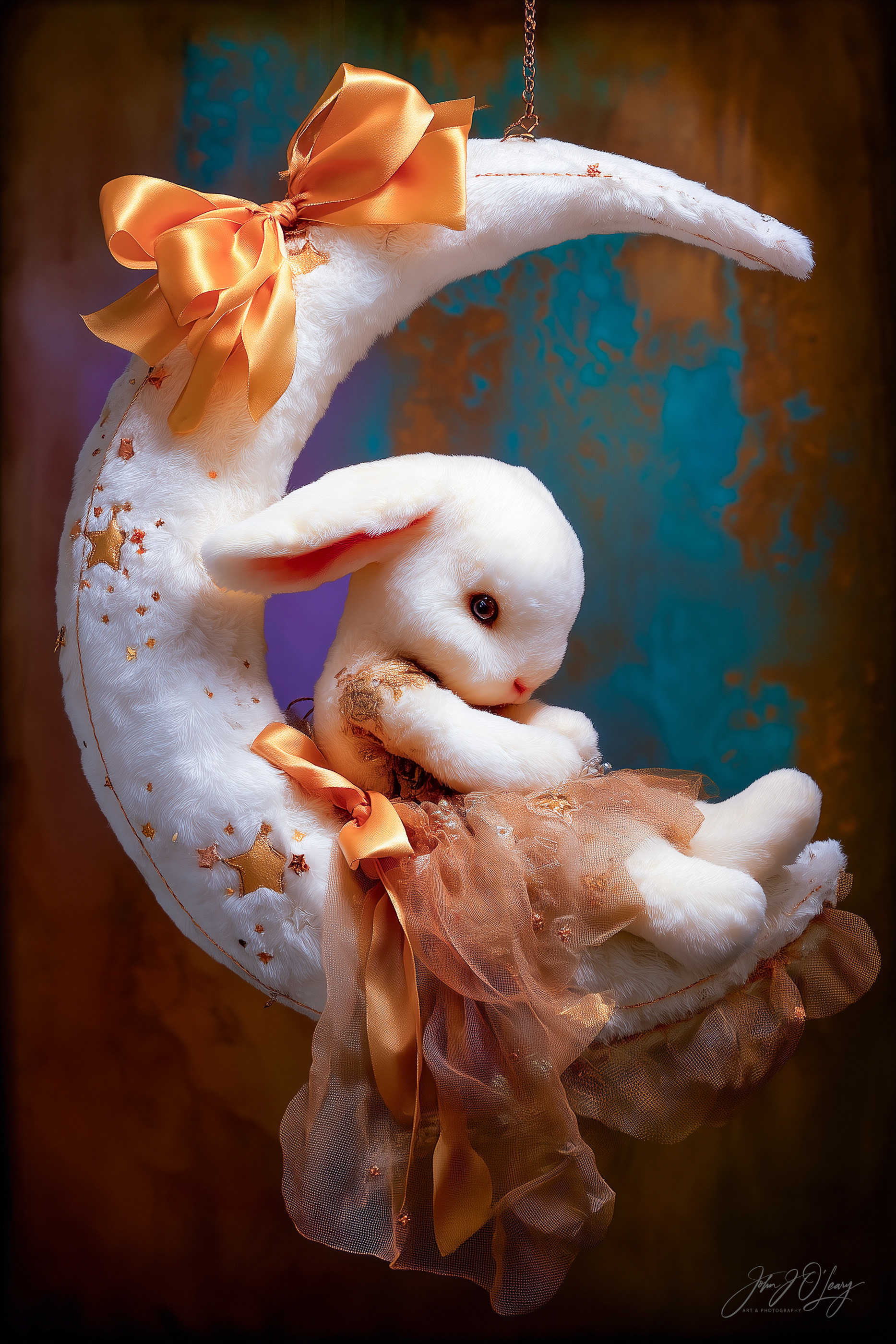 PLUSH BUNNY ON CRESCENT MOON