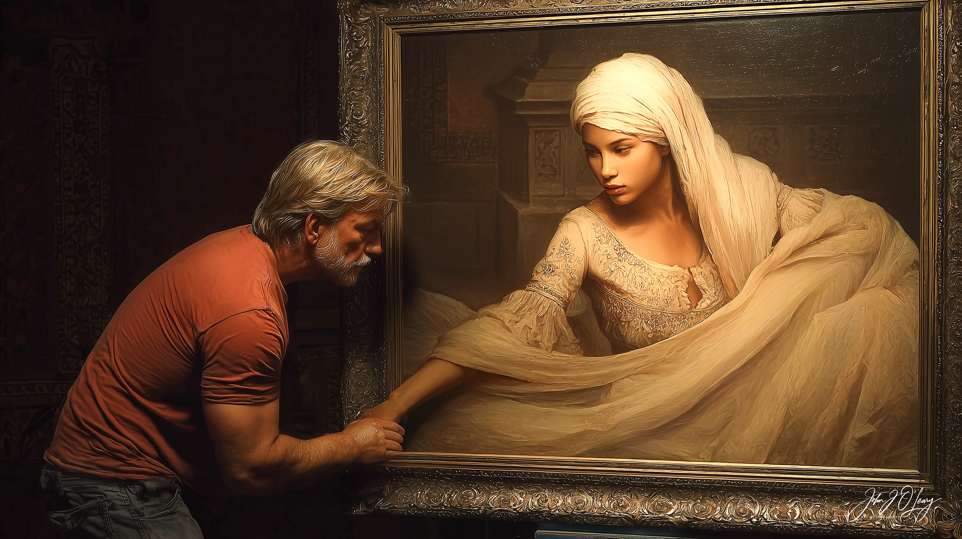 ARTIST HOLDING HANDS WITH THE WOMAN HE PAINTED