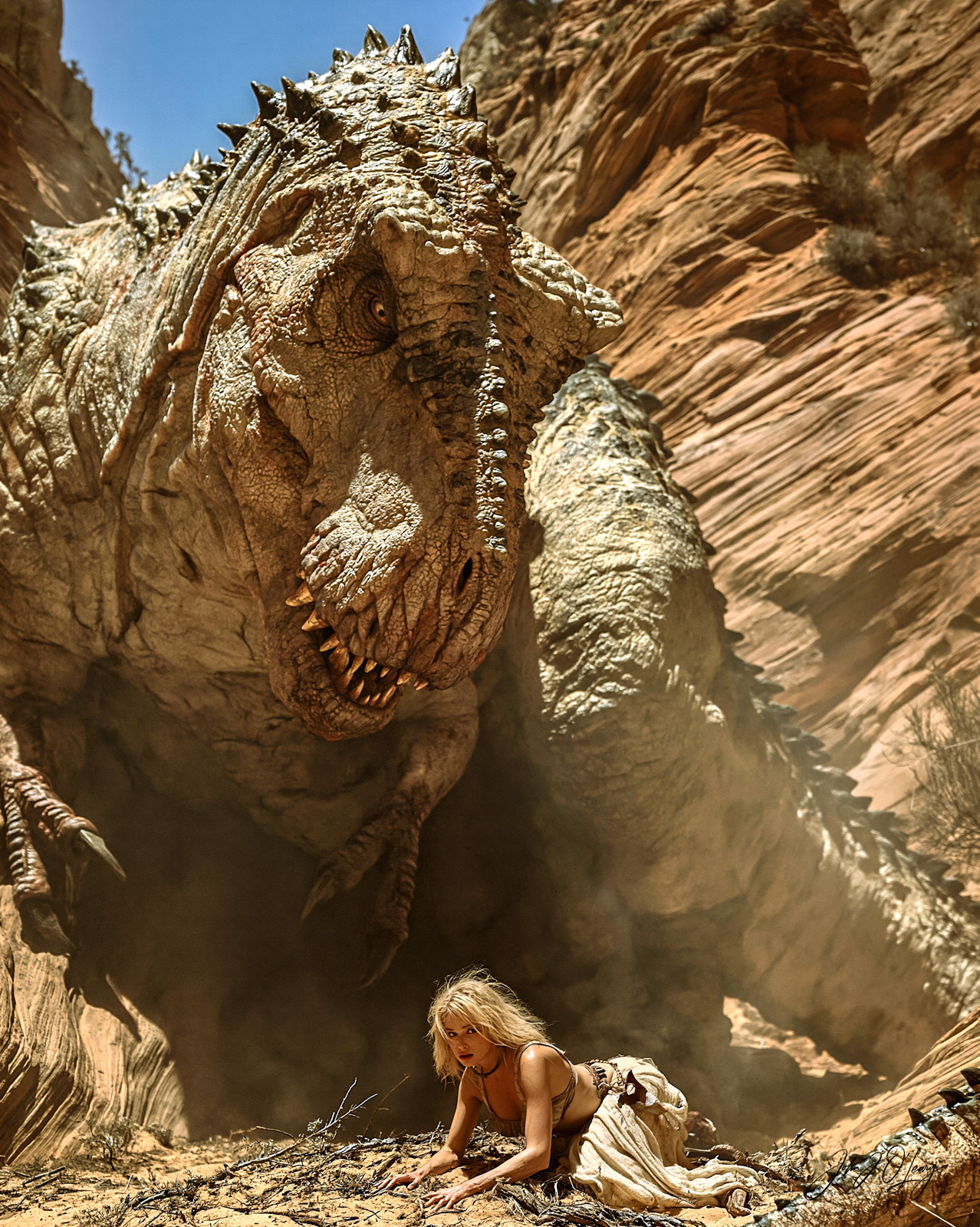 TYRANNOSAURUS AND HELPLESS WOMAN