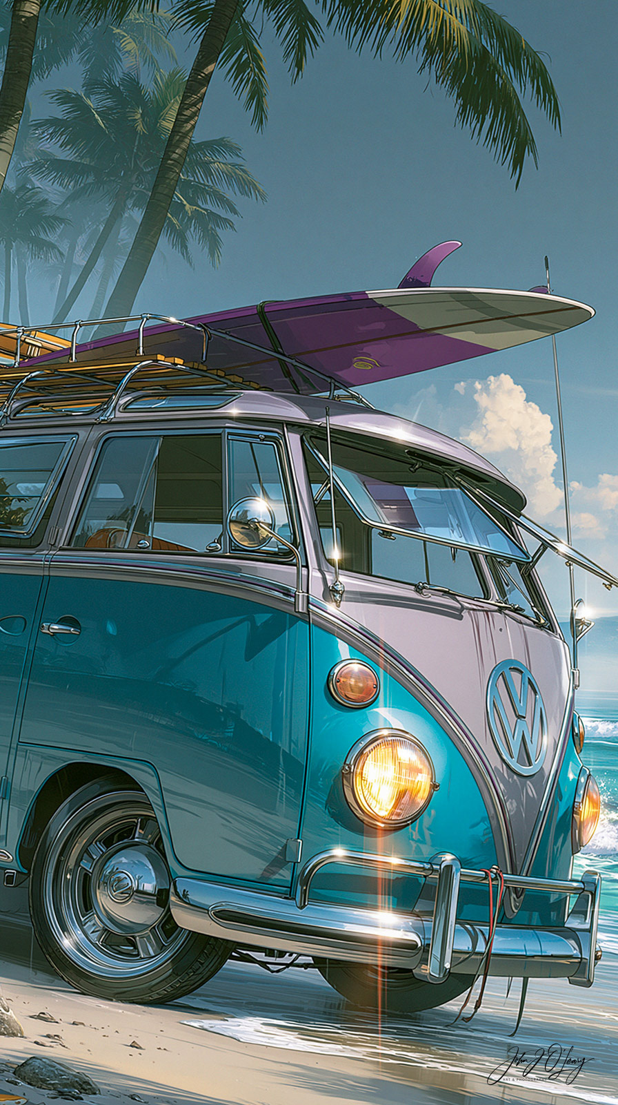VW BUS AND SURFBOARD