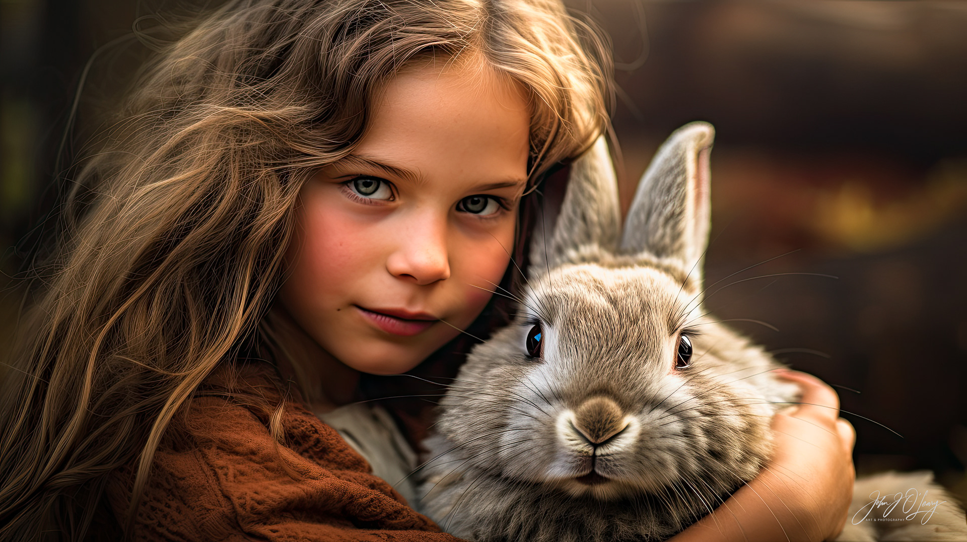 GIRL WITH PET RABBIT