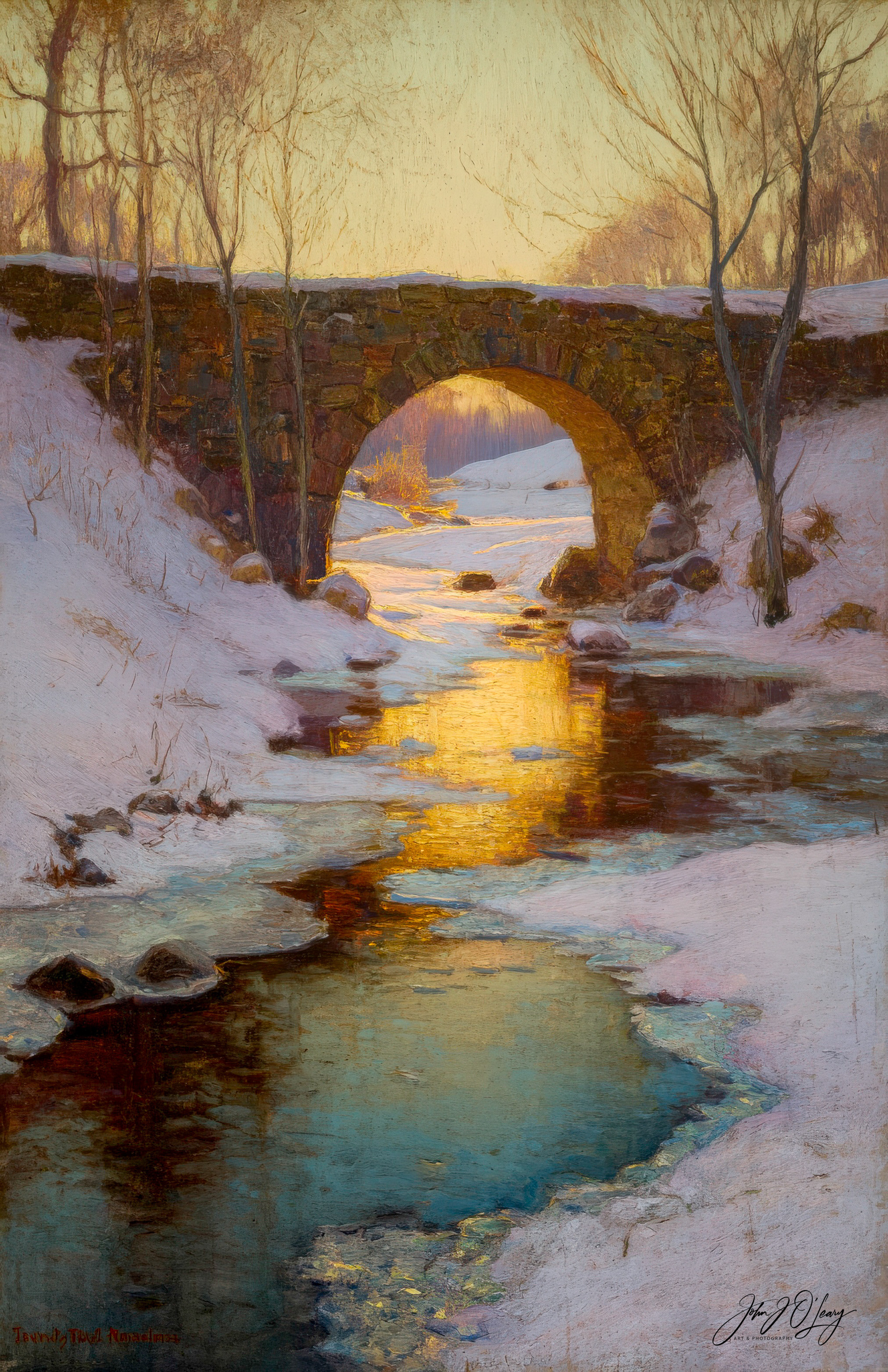 WINTER SCENE WITH STONE BRIDGE