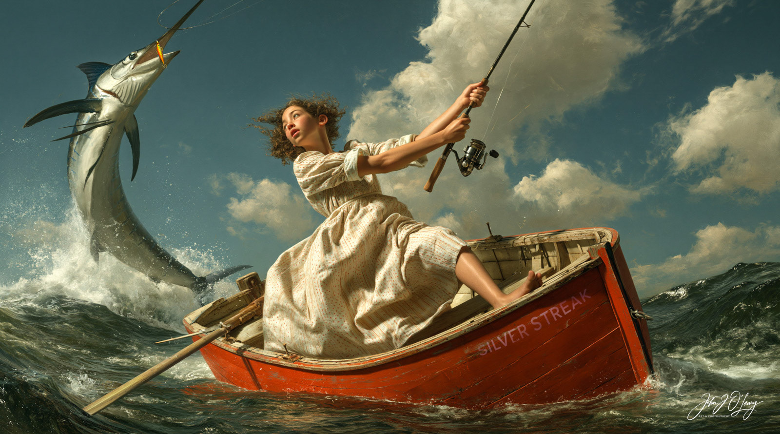 GIRL CATCHING A MARLIN