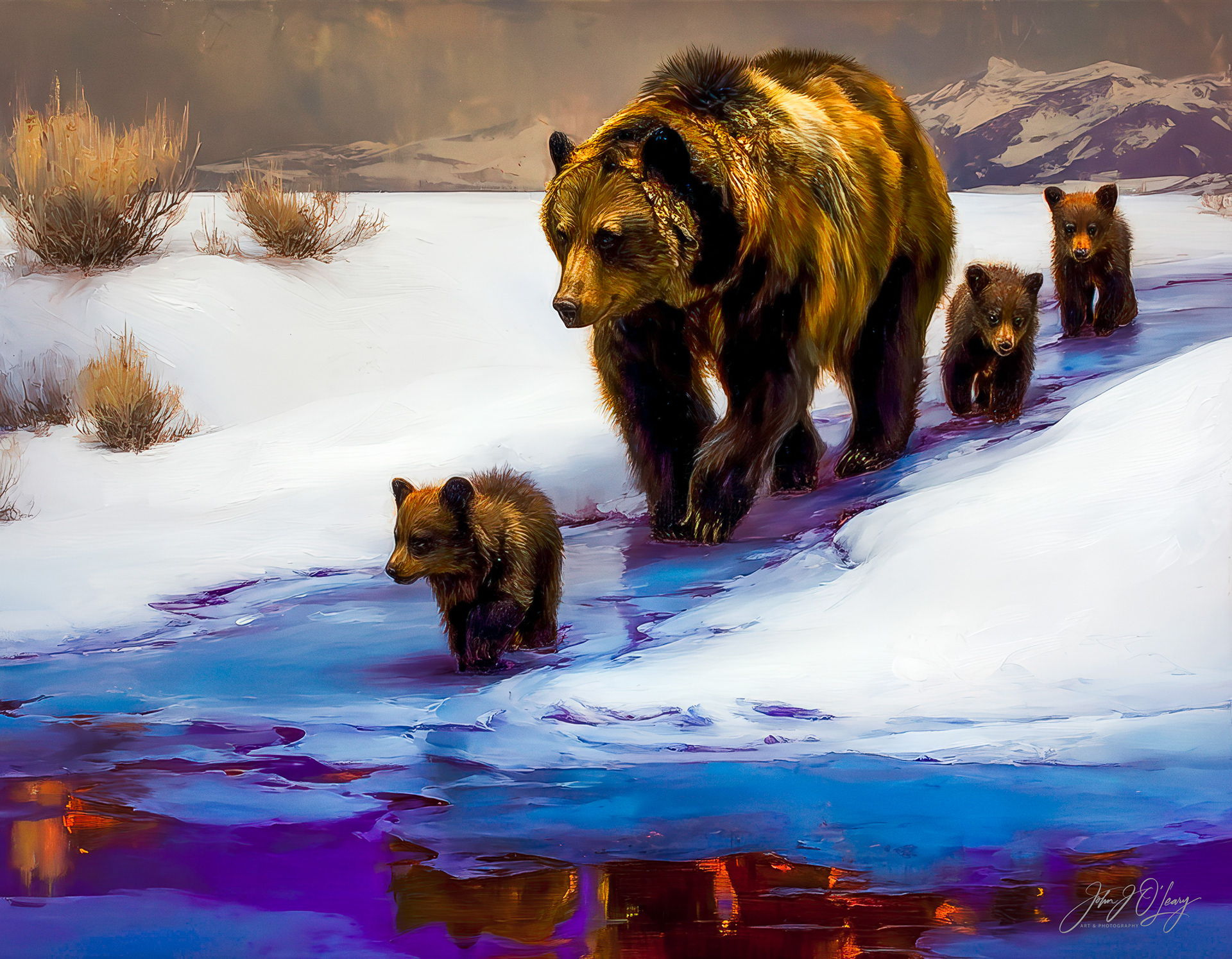 GRIZZLY BEAR MOTHER WITH CUBS