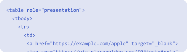HTML table example with ARIA role, presentation