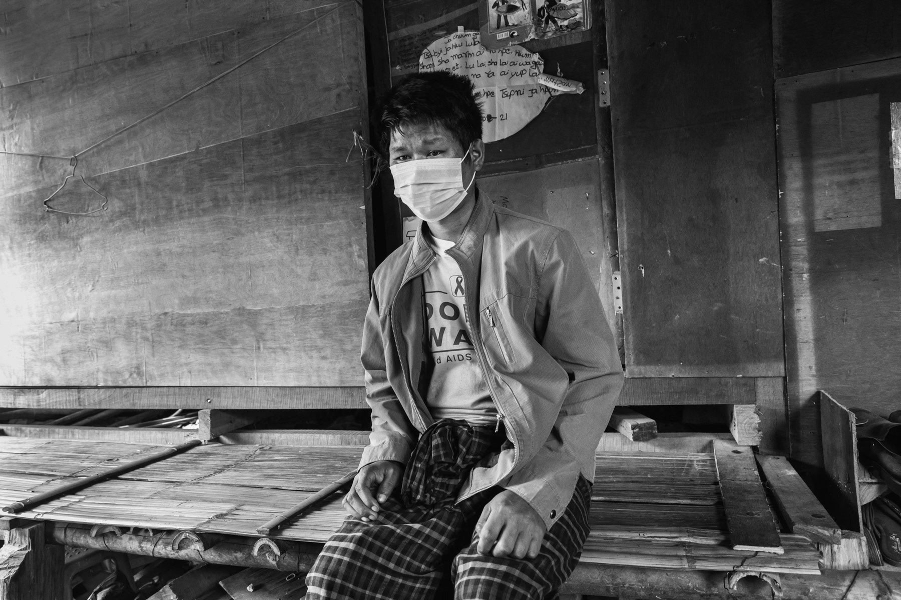 A Kachin man who worked for several years in the banana plantations. In December 2018 he got severely sick having respiratory problems and serious digestive issues with body swelling. Has stopped working and has vowed never to work again in the plantations. The herbicide and pesticide used are highly toxic chemicals and extremely dangerous to be manipulated by workers who do not have any protective gear and simply replaced when they fall ill. When chemicals would be sprayed, the Chinese management of the plantations would leave and return several days after the spraying. Je Yang IDP camp in KIA controlled territory, Kachin State, Myanmar, April 2019