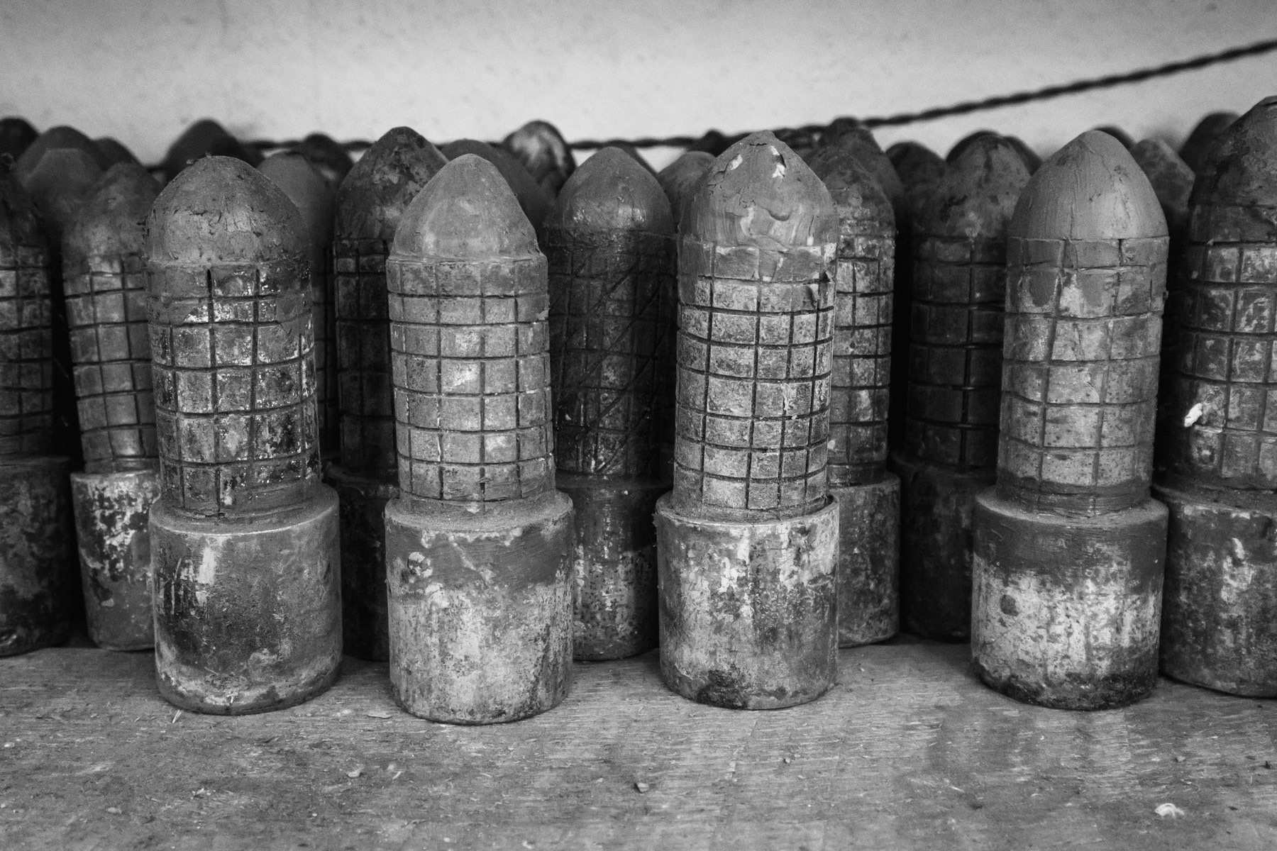 Self-made ammunition for artisanal mortar and rocket propelled grendes (RPG). Weaponary workshop in an undisclosed location in Chin State, Burma, September 2022