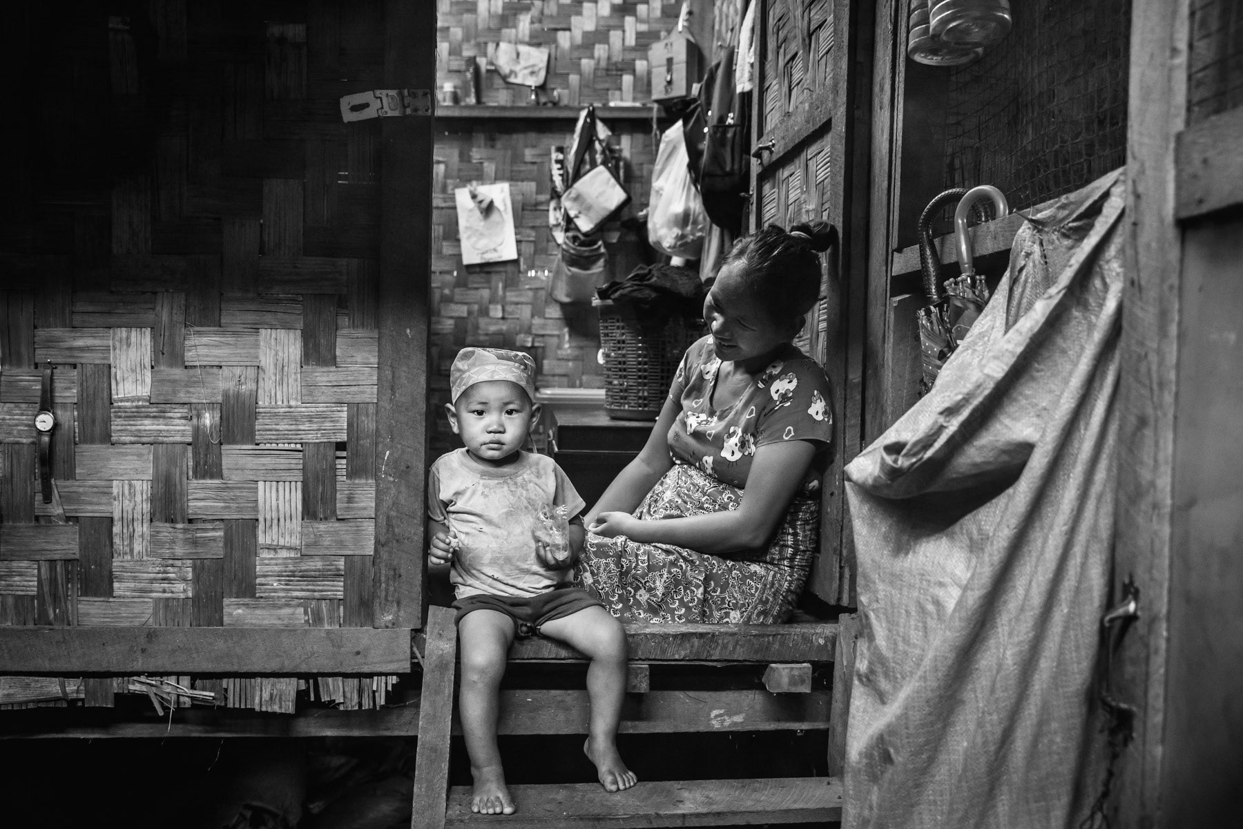 Shelter for Kachin internally displaced persons. All IDP camps in government controlled territory have been set up on land owned by local Christian churches as government land was not made available. The majority of Kachin follow the Christian faith. Waimaw Zone 2 IDP camp, Waimaw, Kachin, Myanmar, September 2019