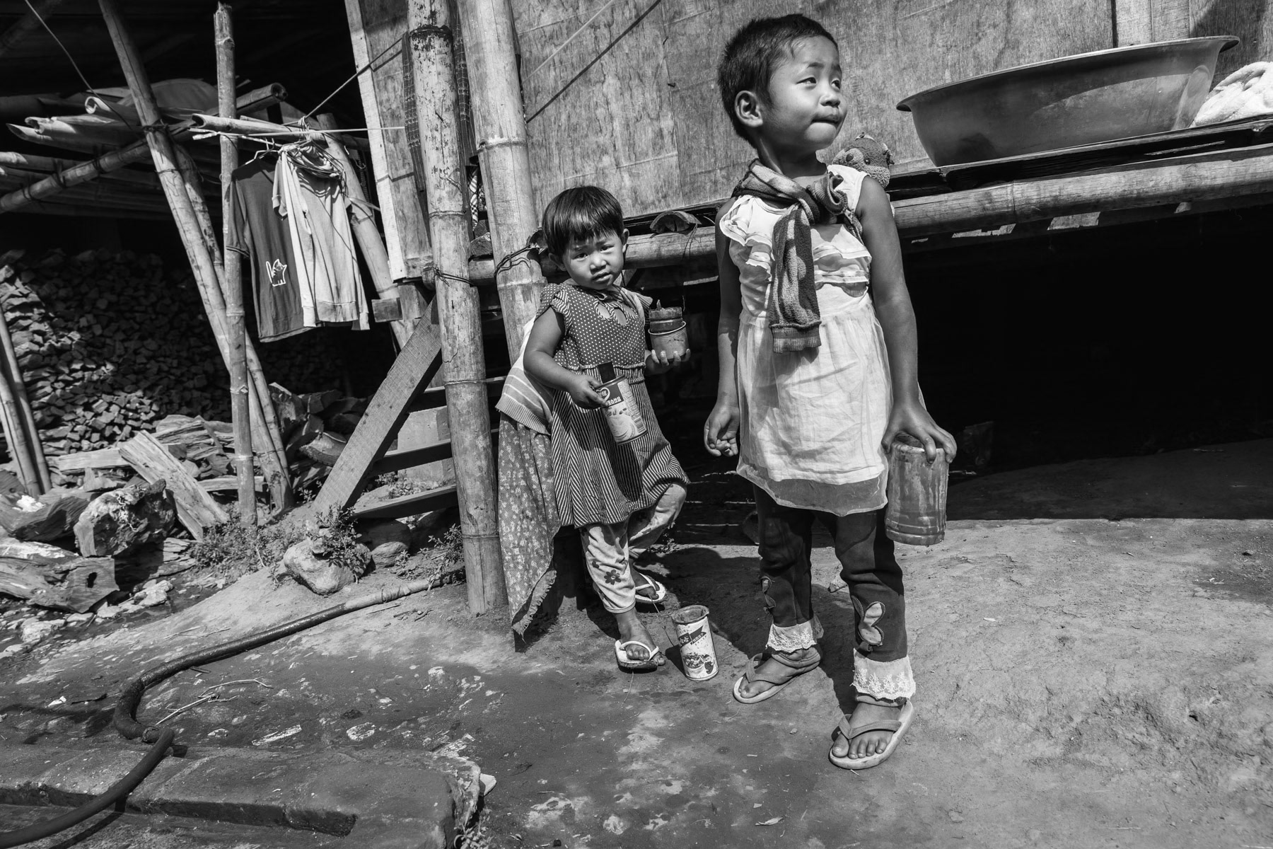 Kachin children in Dum Bung camp for internally displaced persons. This IDP camp has 380 residents and is located in a remote area at least 2 hour drive to the first town with medical facilities. Mai Ja Yang district in KIA controlled territory, Kachin, Myanmar, April 2019