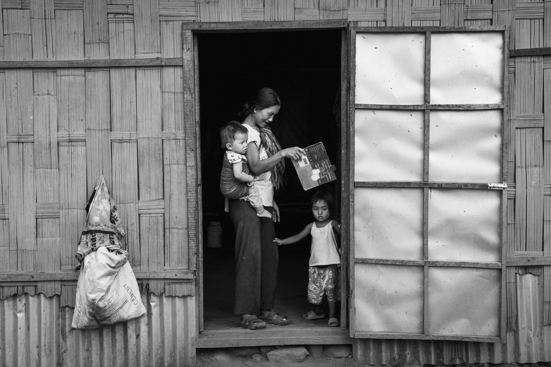 Chin refugees who have arrived recently from Myanmar. Refugee camp,in Mizoram, India, October 2022