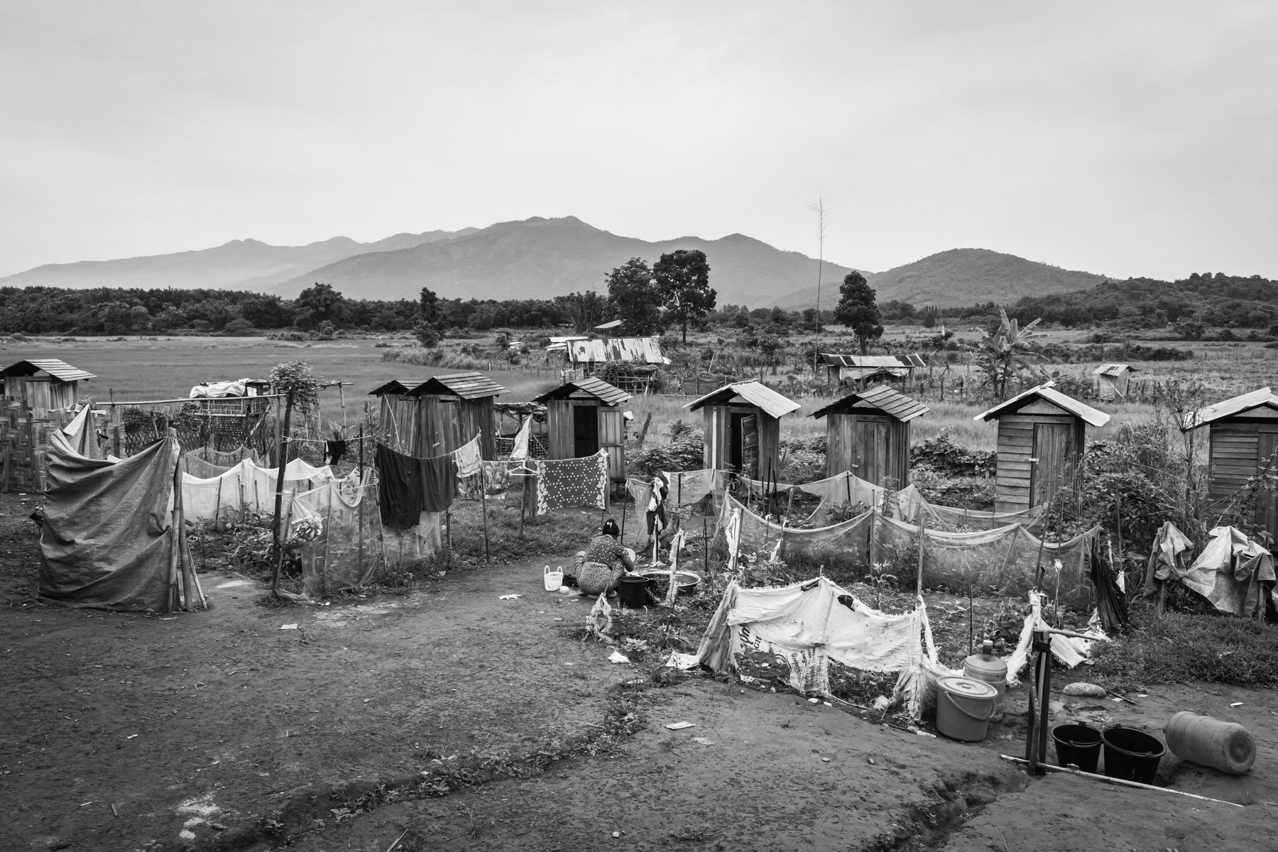 Kachin IDPs in St-Joseph IDP camp in the outskirts of Myitkyina. Over 100,000 Kachin are still displaced within Kachin State since the armed conflict resumed in 2011 between the Myanmar military and the Kachin Independence Army (KIA). Myitkyina township in government controlled territory, Myanmar, September 2019
