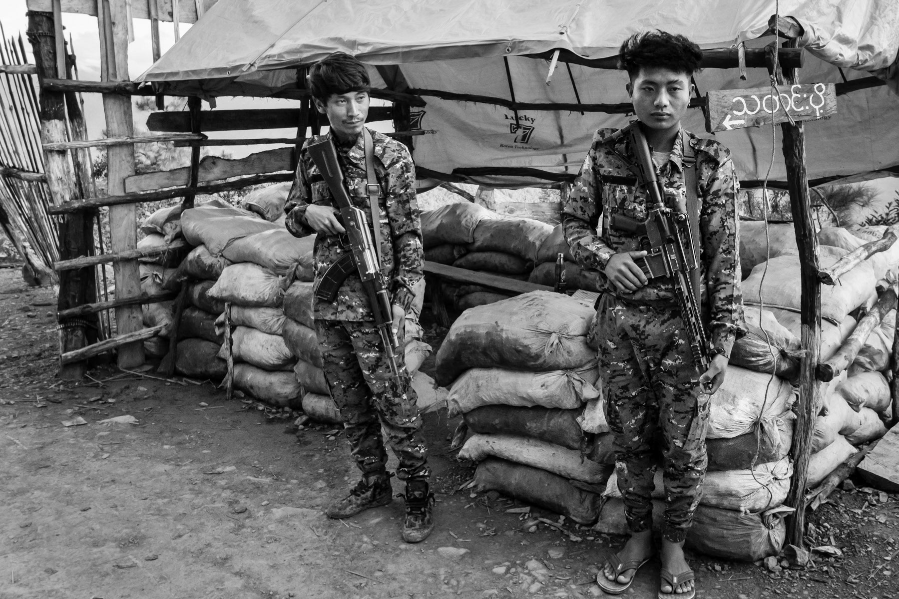 Chin Defence Force (CDF) manning a check-point to one of the access roads to the Lautu region in Chin State, Myanmar, September 2022