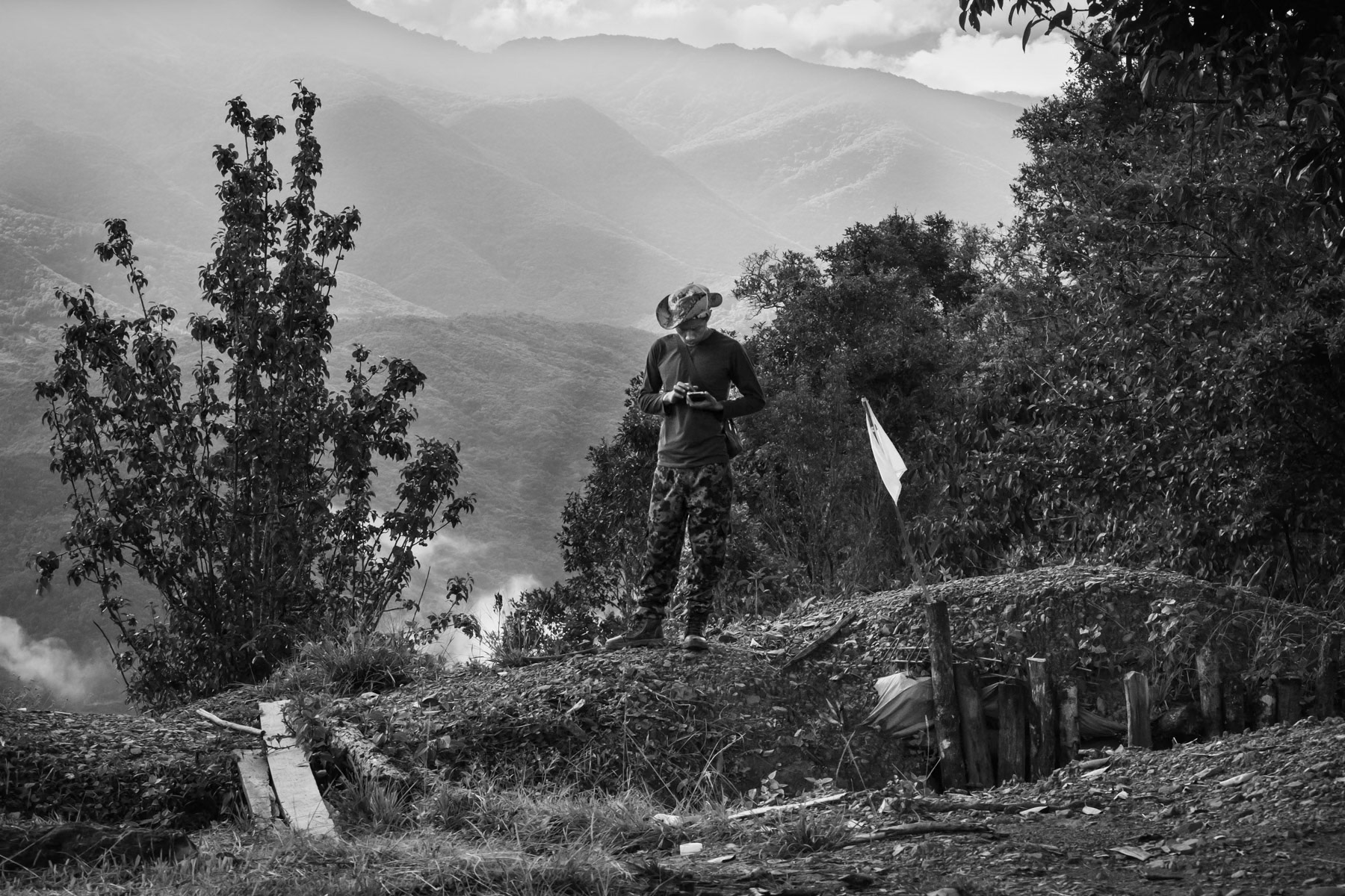 Chin Defence Forces (CDF) defence lines in the mountains surrounding Thantlang. A city where heavy fighting is taking place ever since the town was burnt and shelled by the Myanmar military. All civilian population has fled to nearby villages or India. Thantlang, Chin State, Myanmar, September 2022