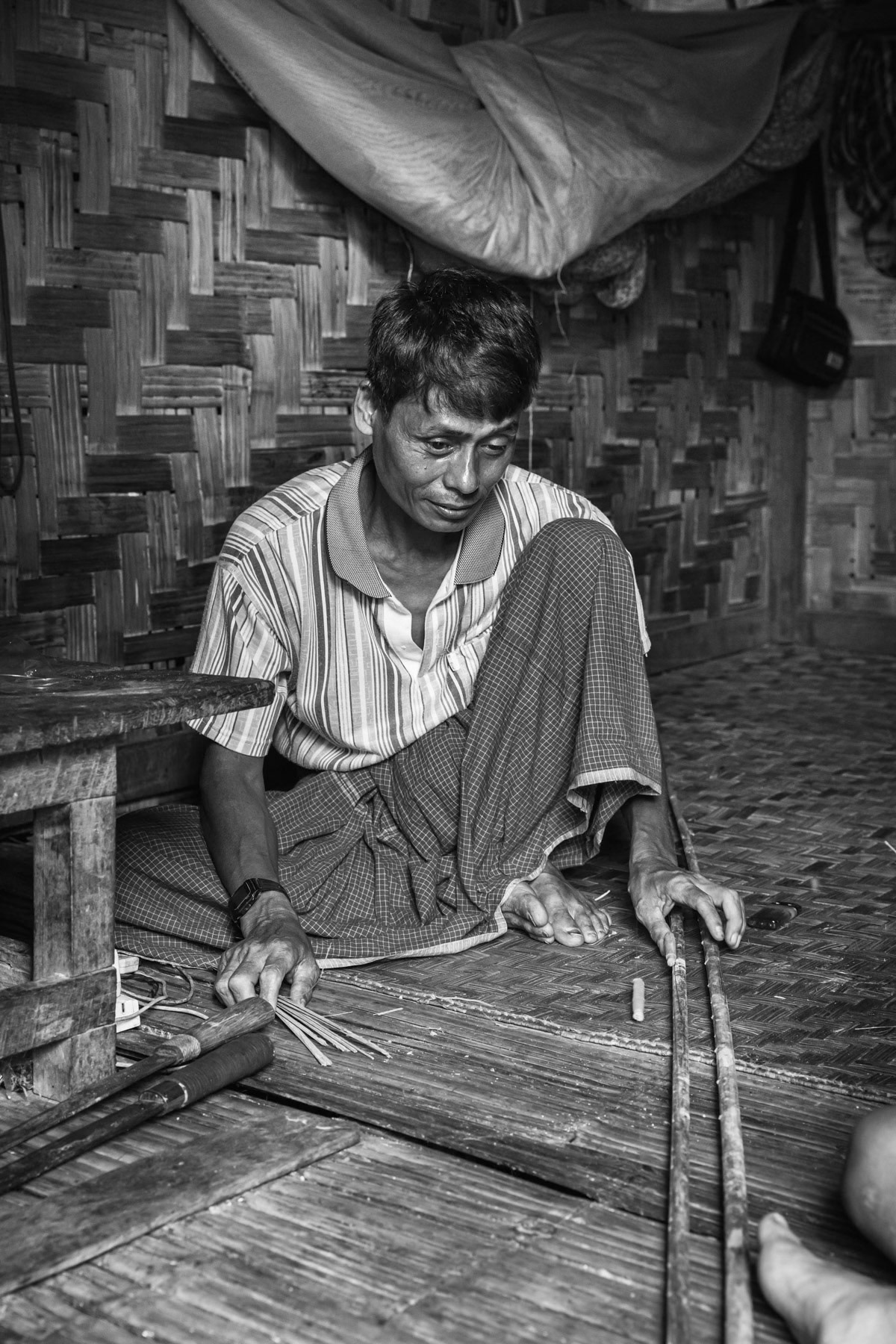 Displaced person since 2013 when his village was attacked by the Myanmar military. Living in an IDP camp ever since. Mahong IDP camp, Mogaung, Kachin, Myanmar, September 2019