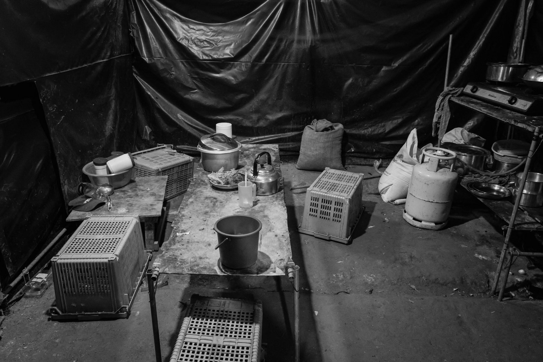 Shelter within Cameron Heighland's plantations where numerous Chin refugees work for extreme low wages and often victim of abuse and enslavement. Over 100,000 Chin refugees live in Malaysia and are the second largest ethnic group from Myanmar just behind the Rohingya who are over 150,000. Perak, Malaysia, October 2022