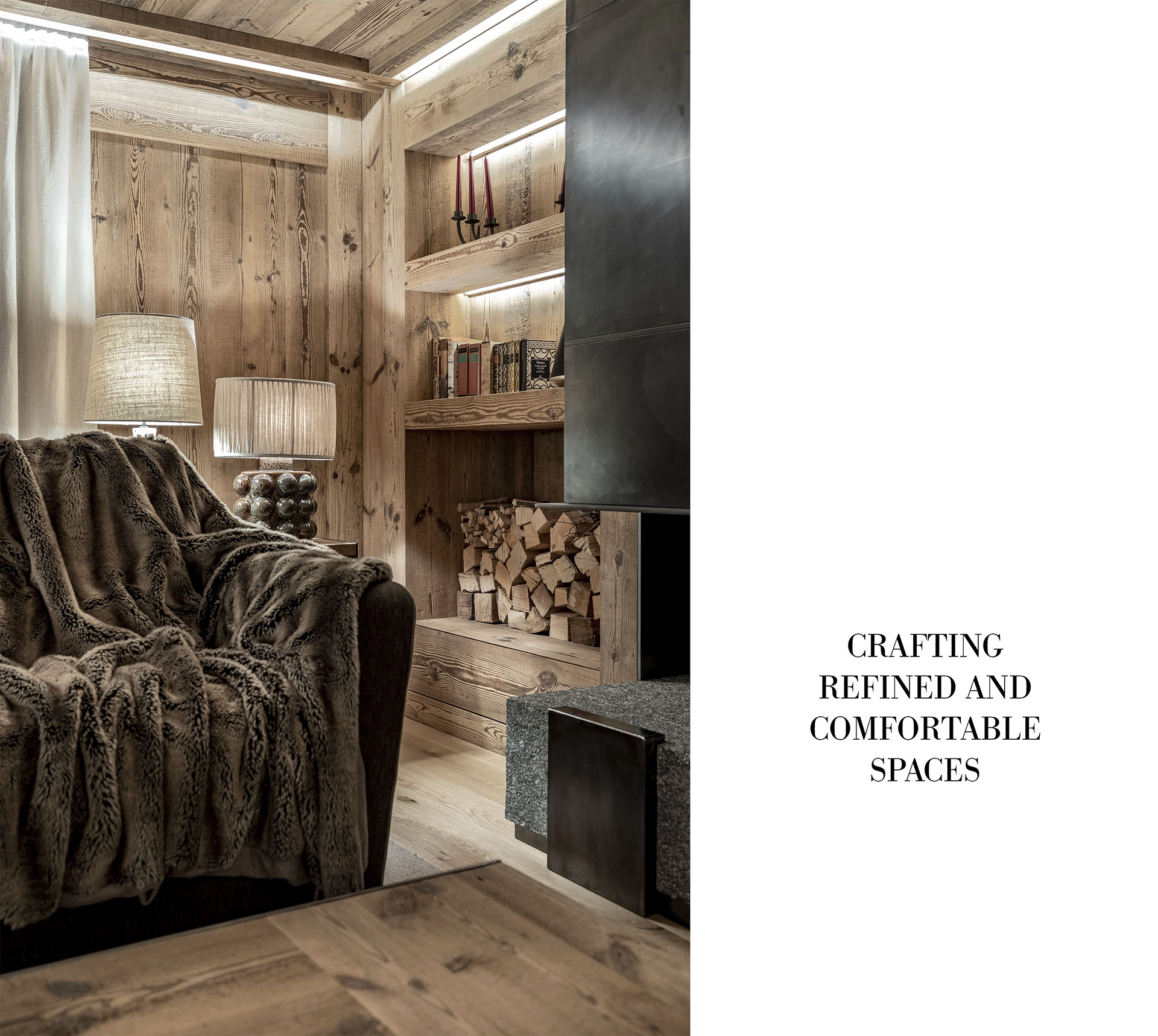 Luxurious living area featuring a cozy sofa arrangement with a central fireplace, perfect for relaxation and socializing.