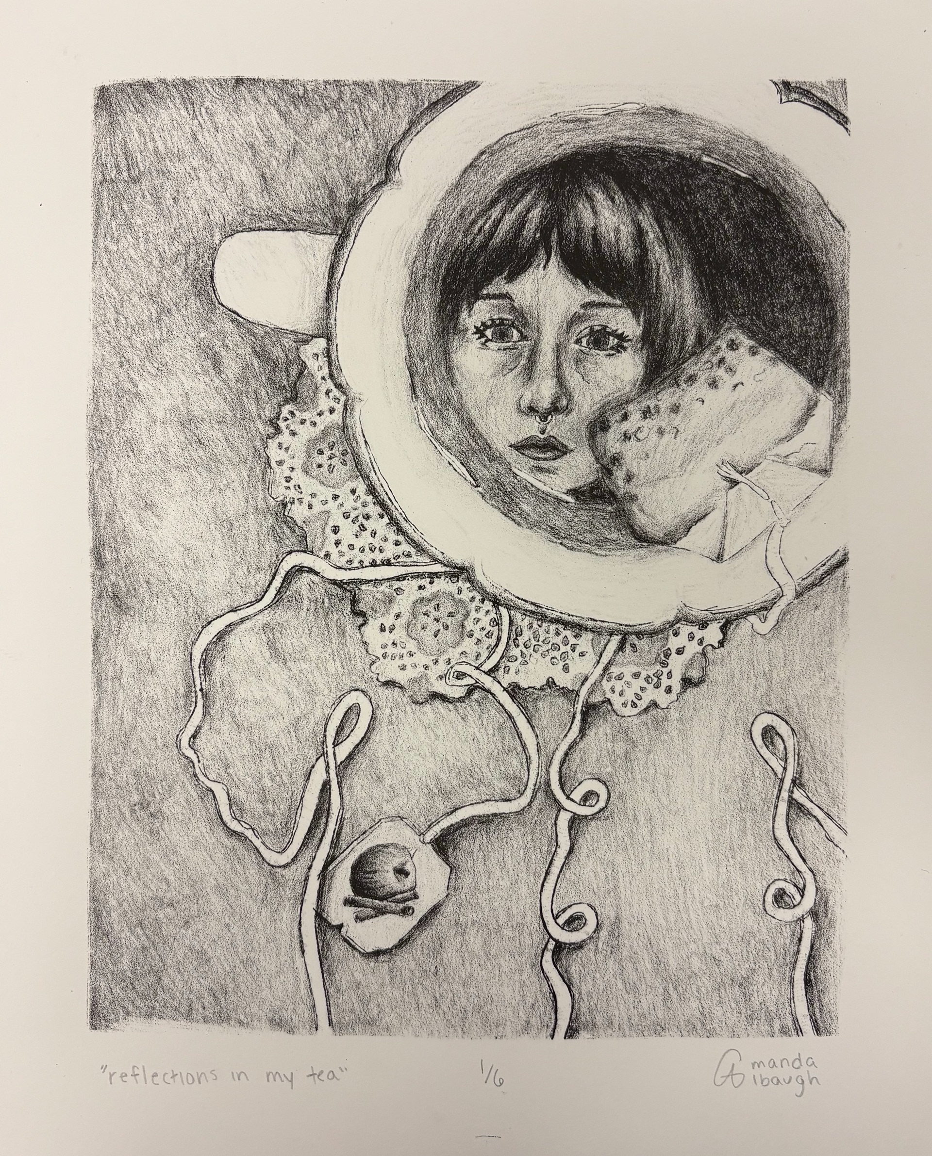 reflections in my tea (lithography print, February 2026)