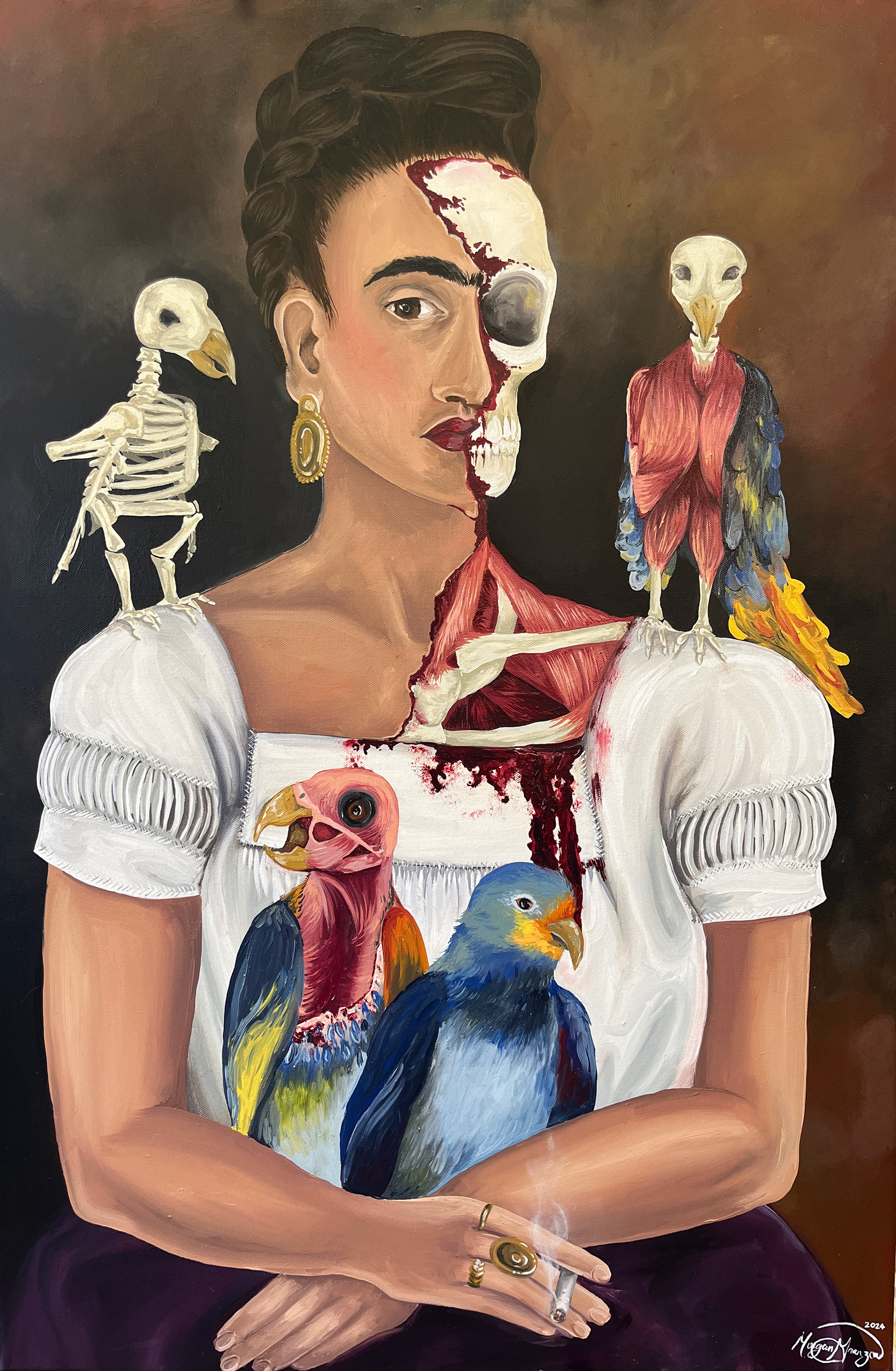"Me and My Torn Parrots" 36in x 48in oil painting