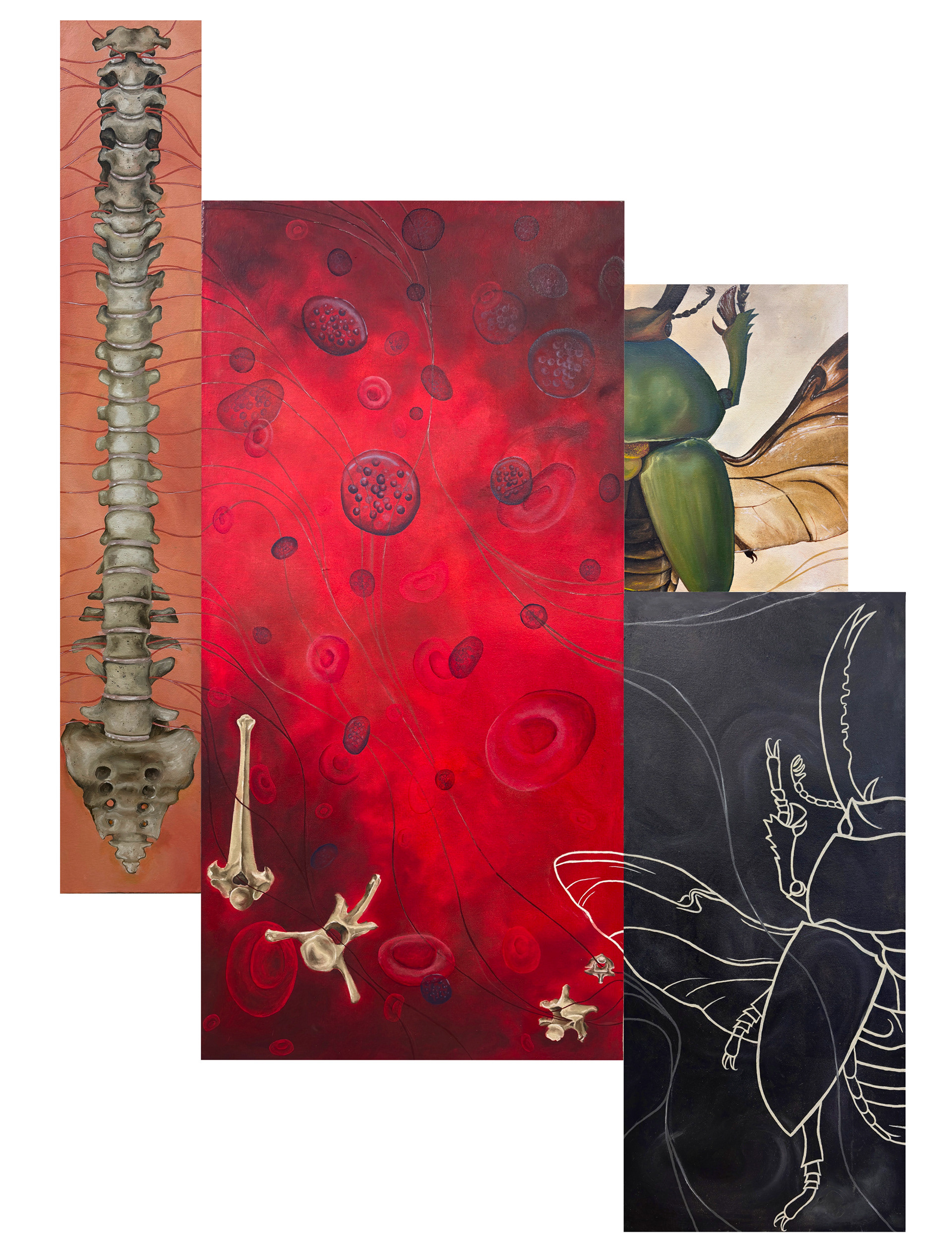 "(In)vertebrates" 64in x 48in multi-panel oil painting