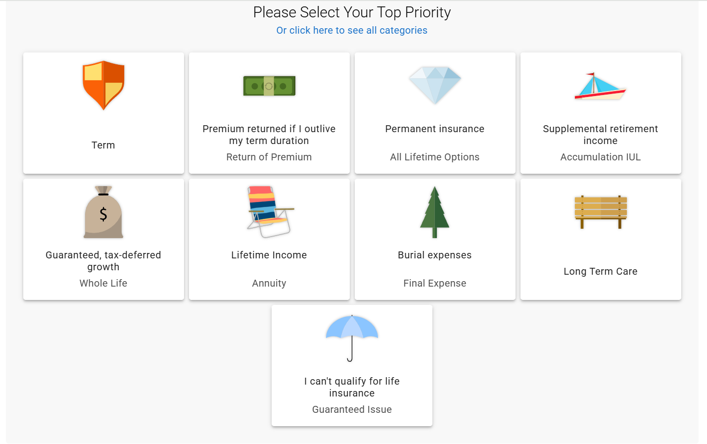 Product Menu Selection Page 