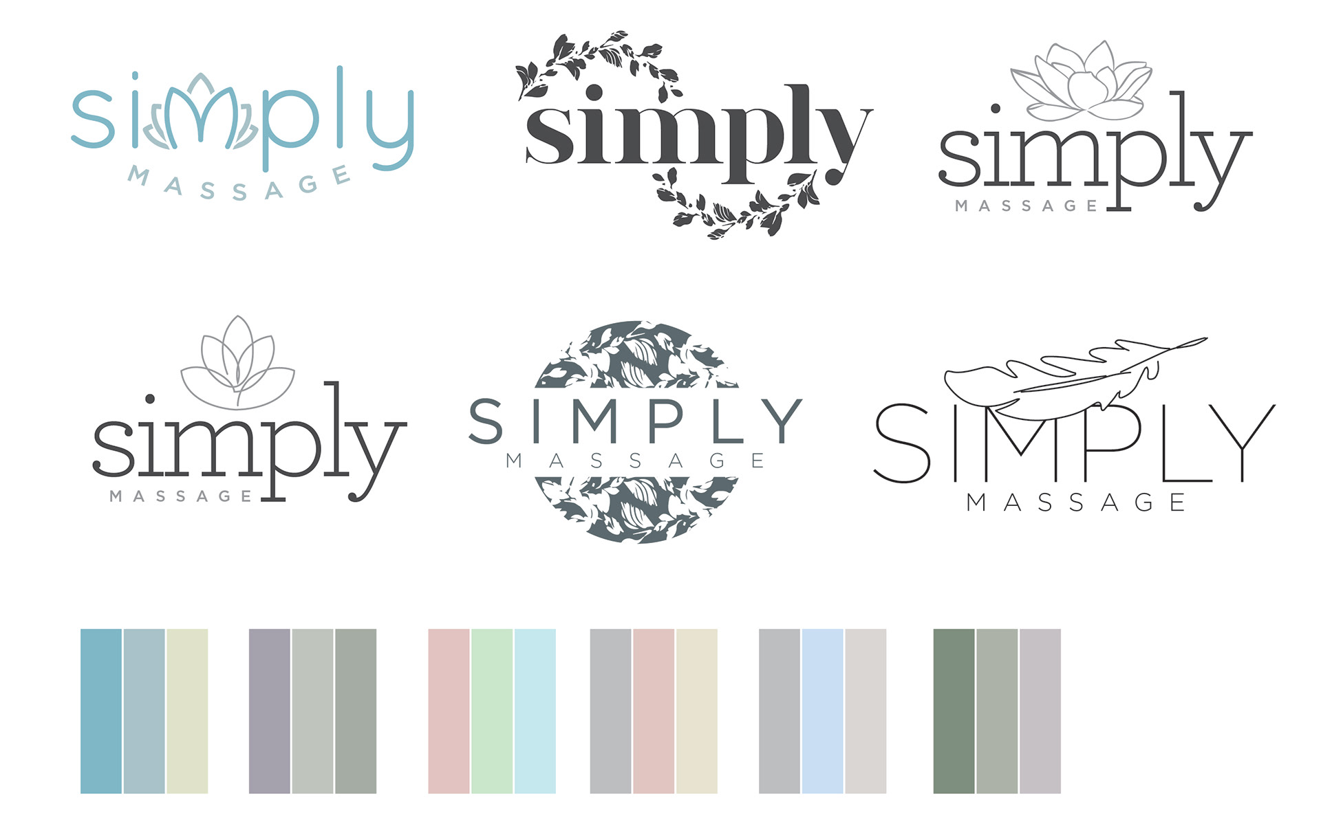 Initial page of logo options for a massage business