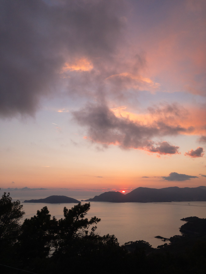 Bay of Poets, or Gulf of La Spezia, in Liguria, Italy, during the sunset