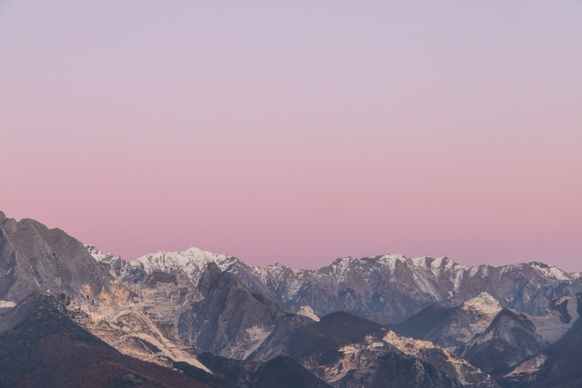 Panormaic view of the mountains of Apuan Alps in the sunset