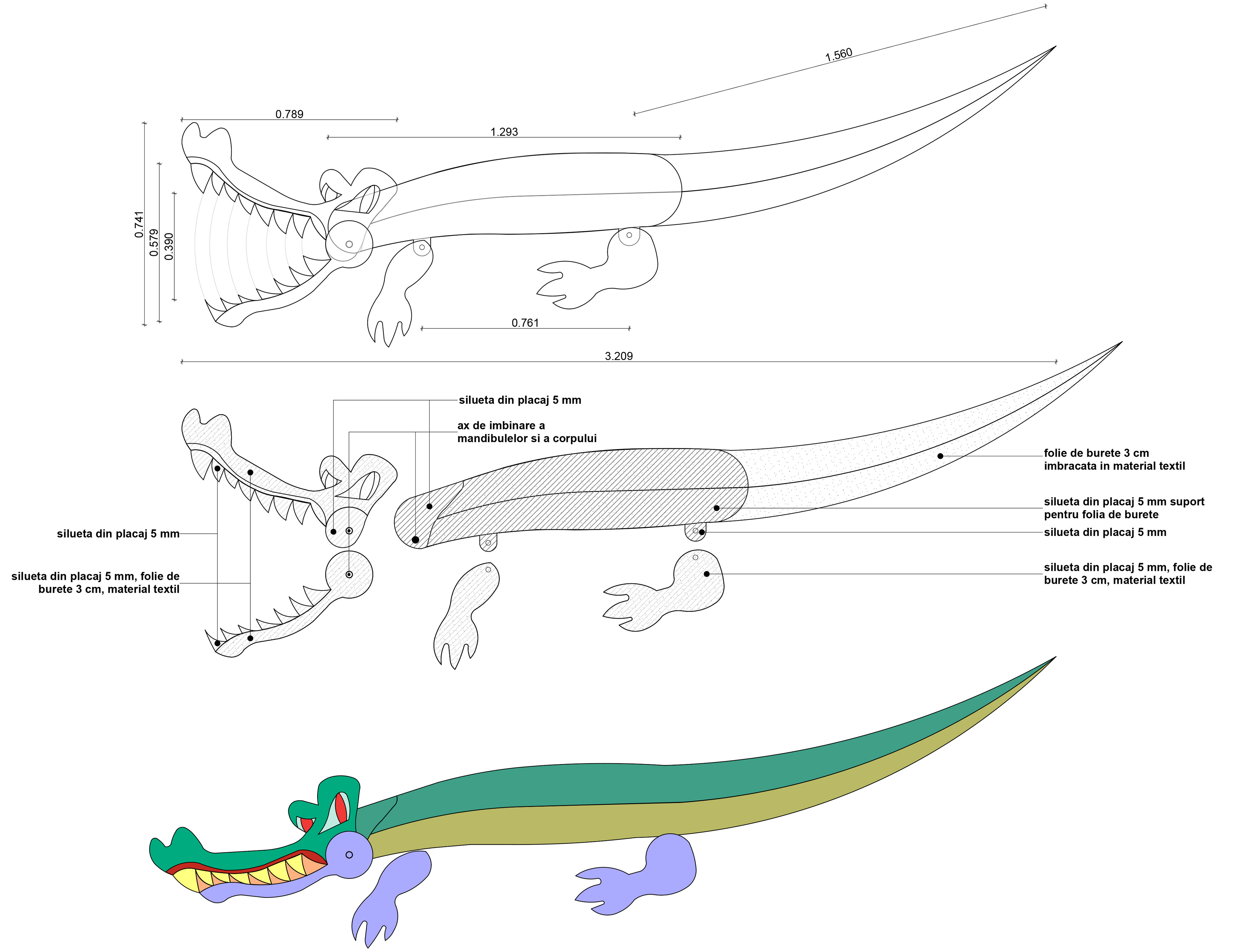 Technical drawings for puppet.