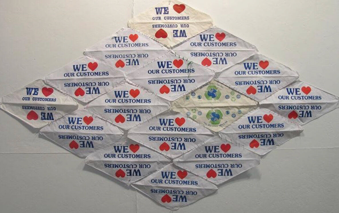 Hand sewn wall hanging. 