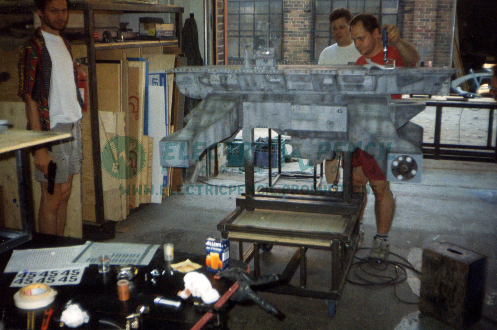 Final prep on the model before moving to set. L-R: John Gajdecki, Dave Axford and Dan Brooks.