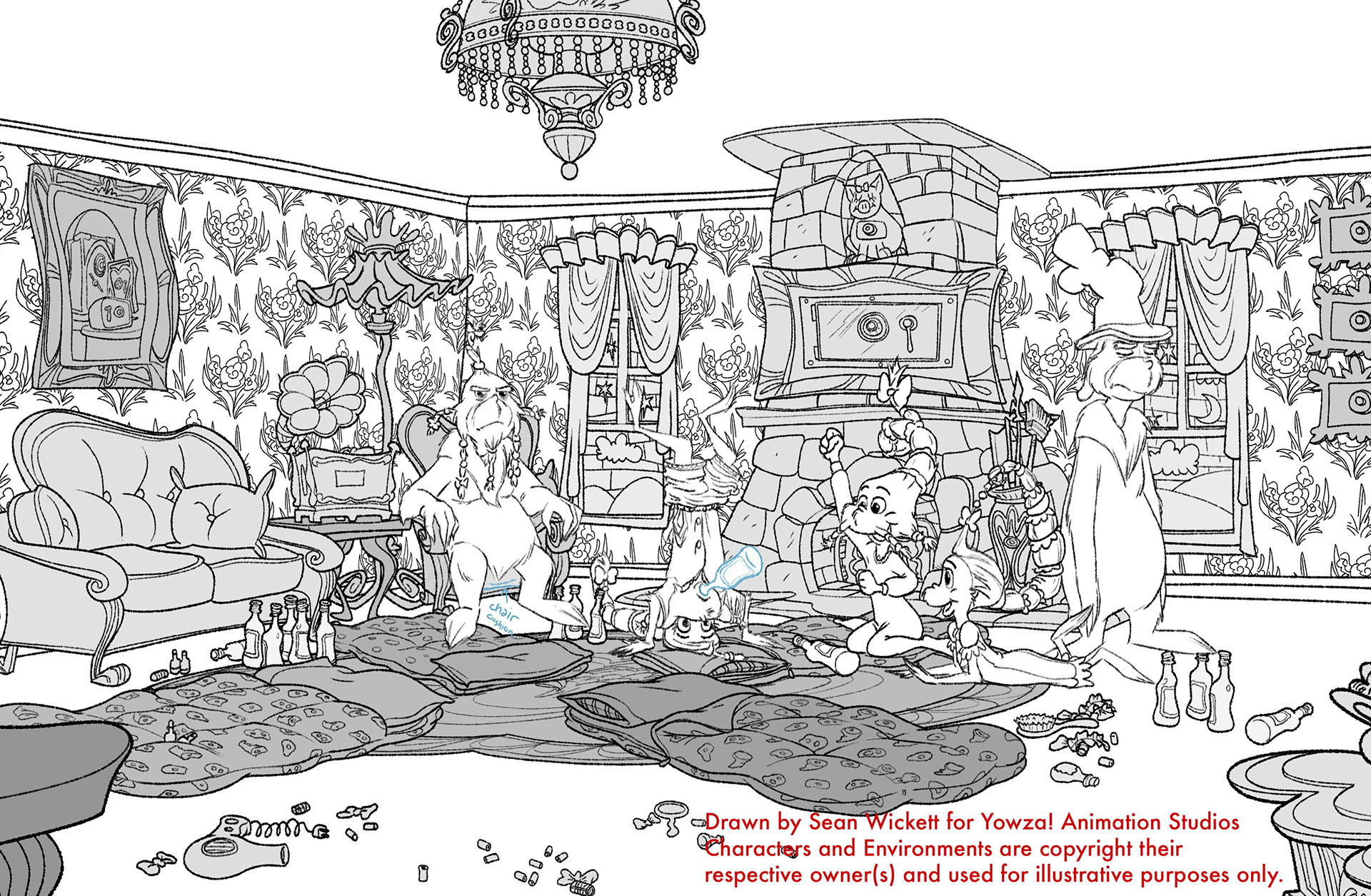 Detail of Safe House living room with some layout poses