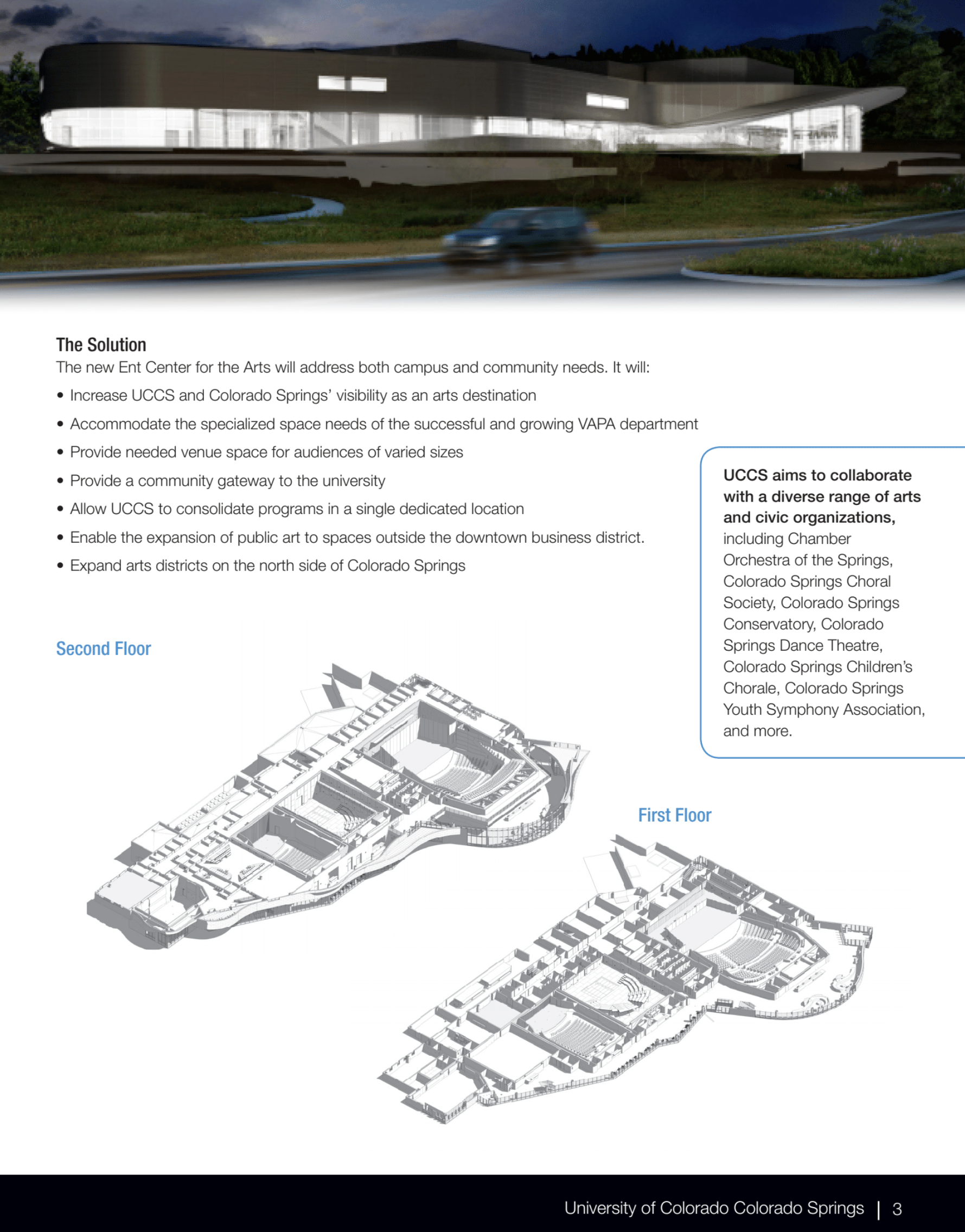 Inside right of brochure, worked with architectural renderings to display naming opportunities.
