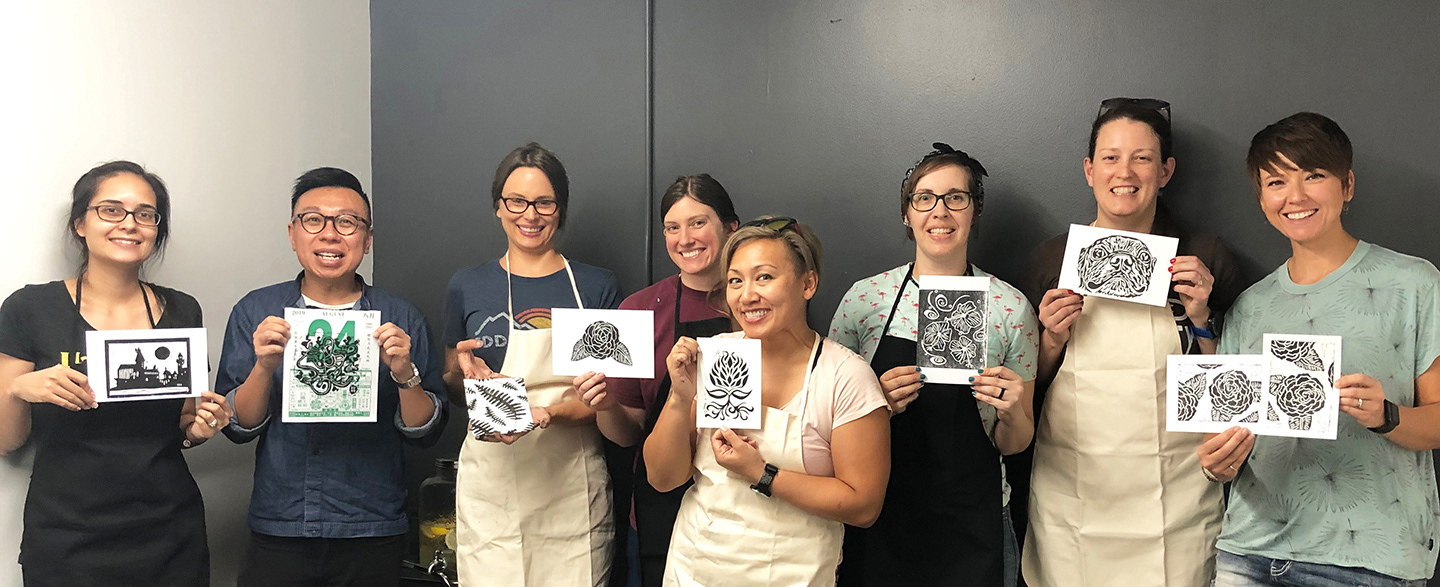Students and their work.