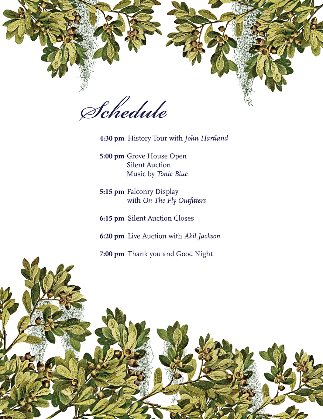 Starlight and Spartina schedule sheet.