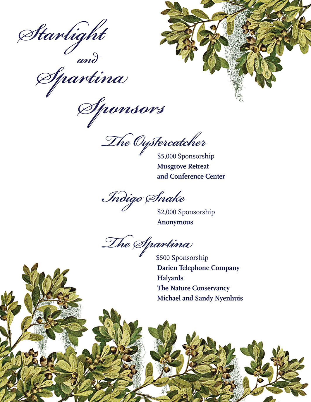 Starlight and Spartina sponsor recognition sheets.