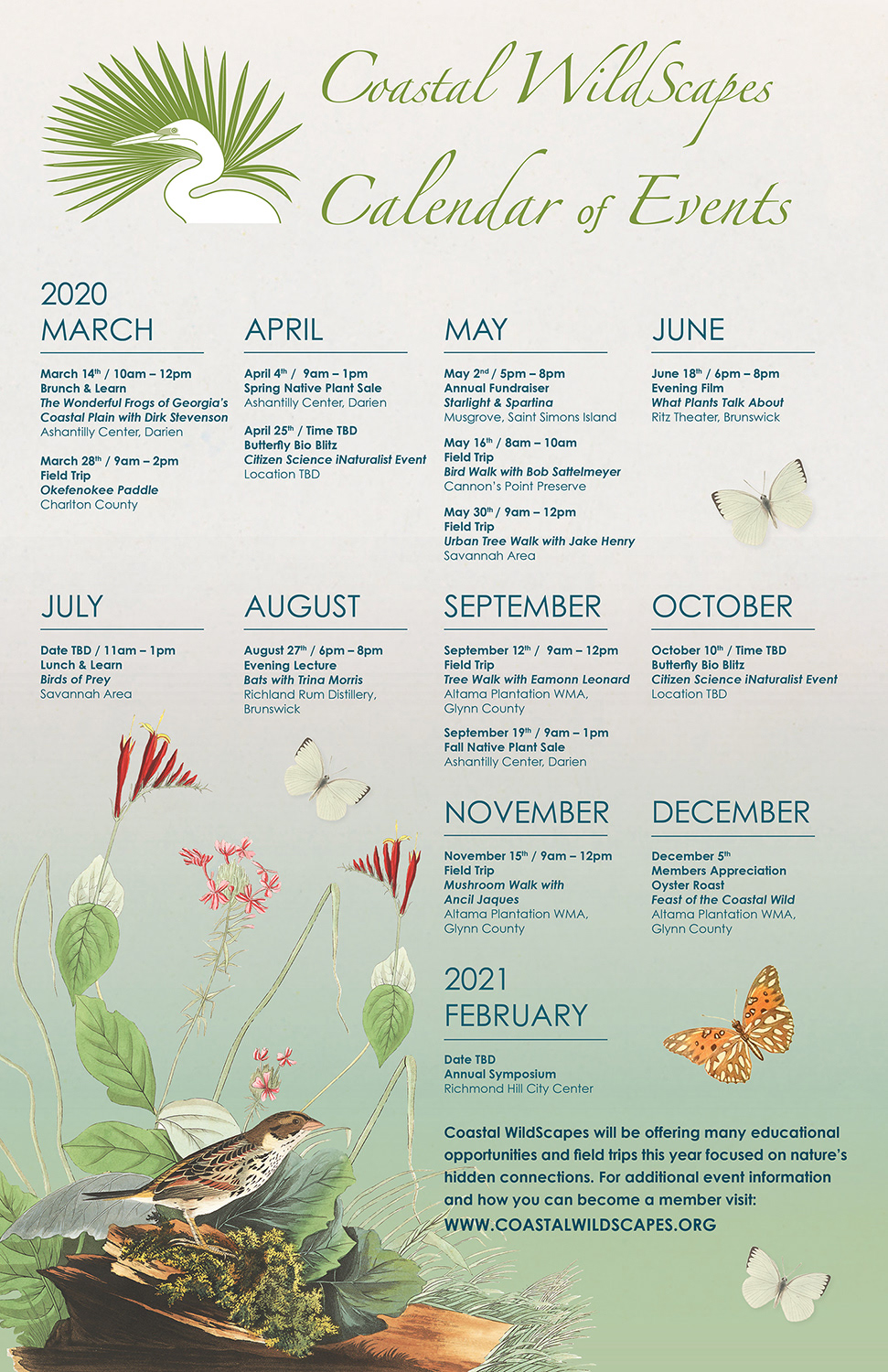 11X17 poster for 2020 Coastal Wildscapes' events