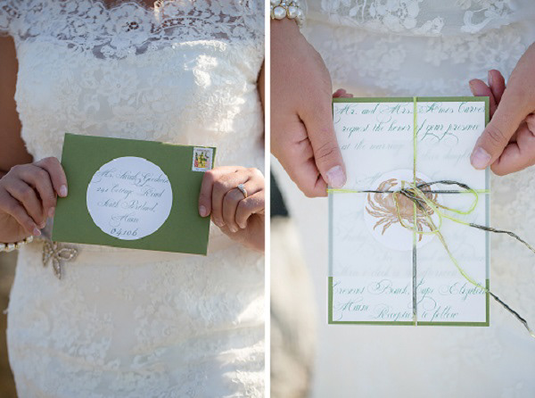Outer envelope and wedding invitation.