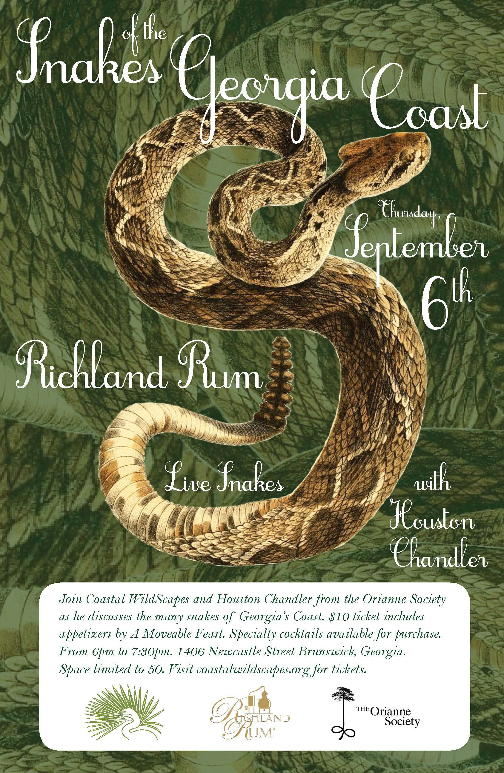 11x17 poster for Coastal WildScapes lecture about snakes.