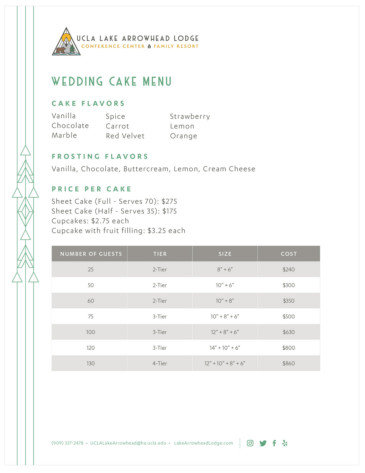 Wedding cake menu design.