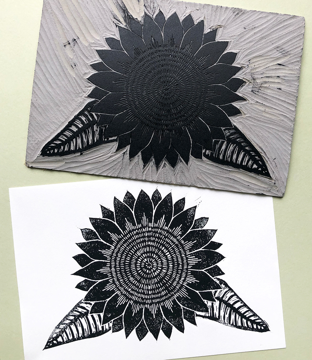 Sunflower block and print.
