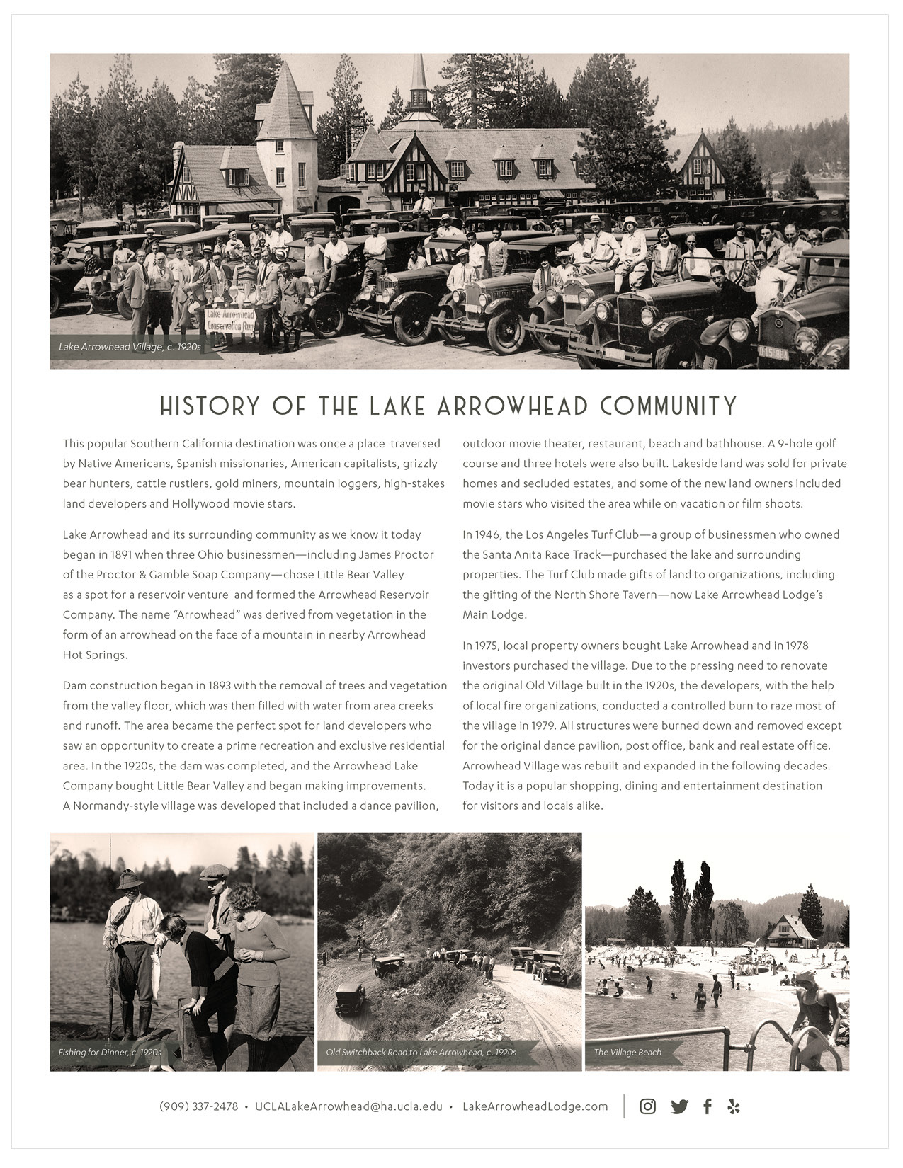 Flyer for history of Lake Arrowhead.