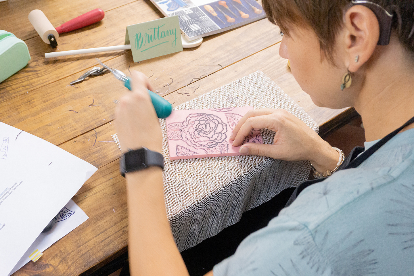 Brittany making a pretty floral print.