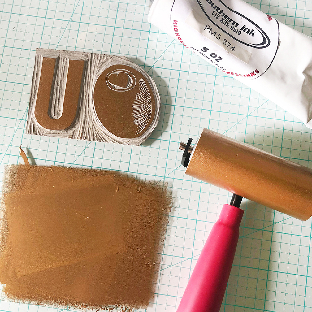 Printing in progress for custom "Olive U" card designed for Golden Isles Olive Oil Company.