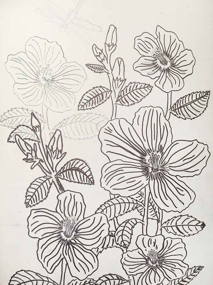 Tracing over the pencil with sharpie marker.