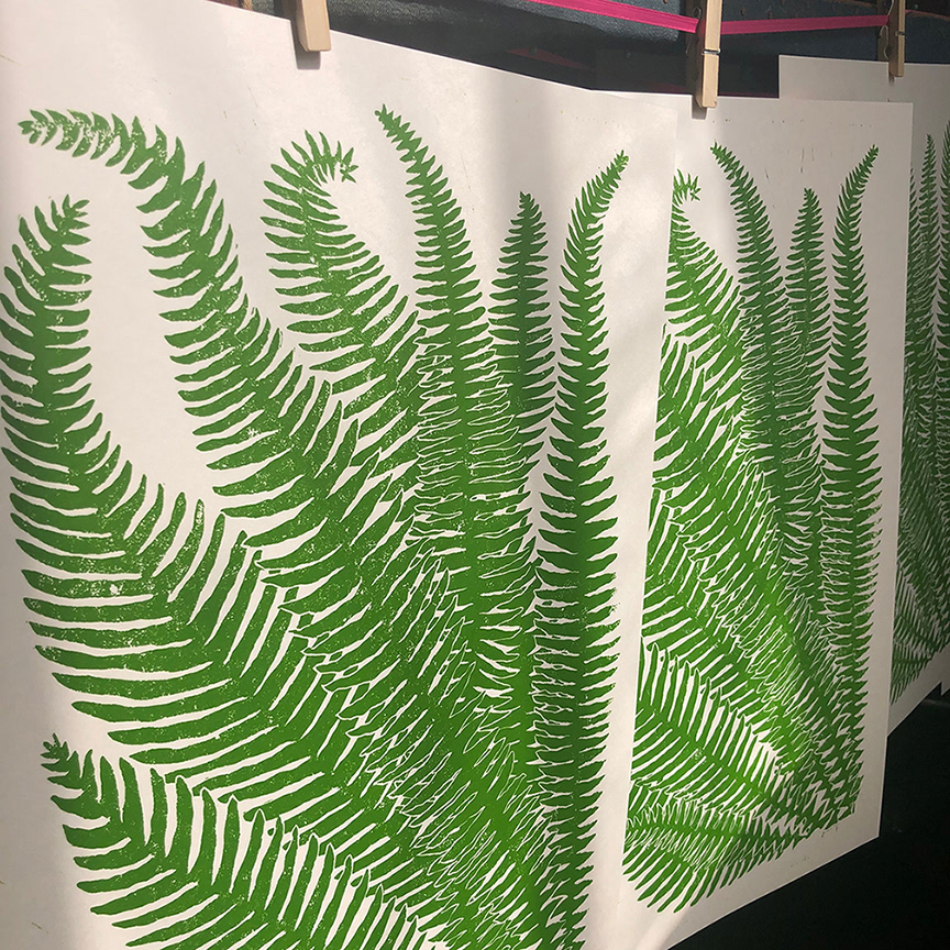 Giving these ferns plenty of sunlight to grow!ππΏπ No fancy drying rack here, just ribbon and clothes pins, making room to make it work!π I like to make larger prints but naturally, they take up more room. You can never have enough prints or plant babies though. Fact. πΏππΏππΏππΏ