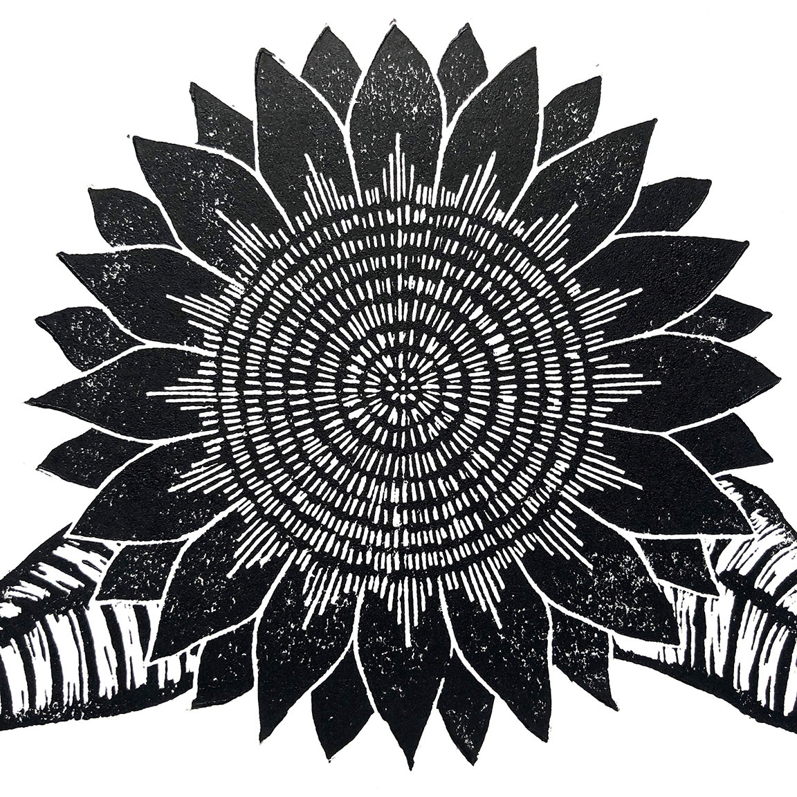 Detail of sunflower print - all hand drawn and carved.